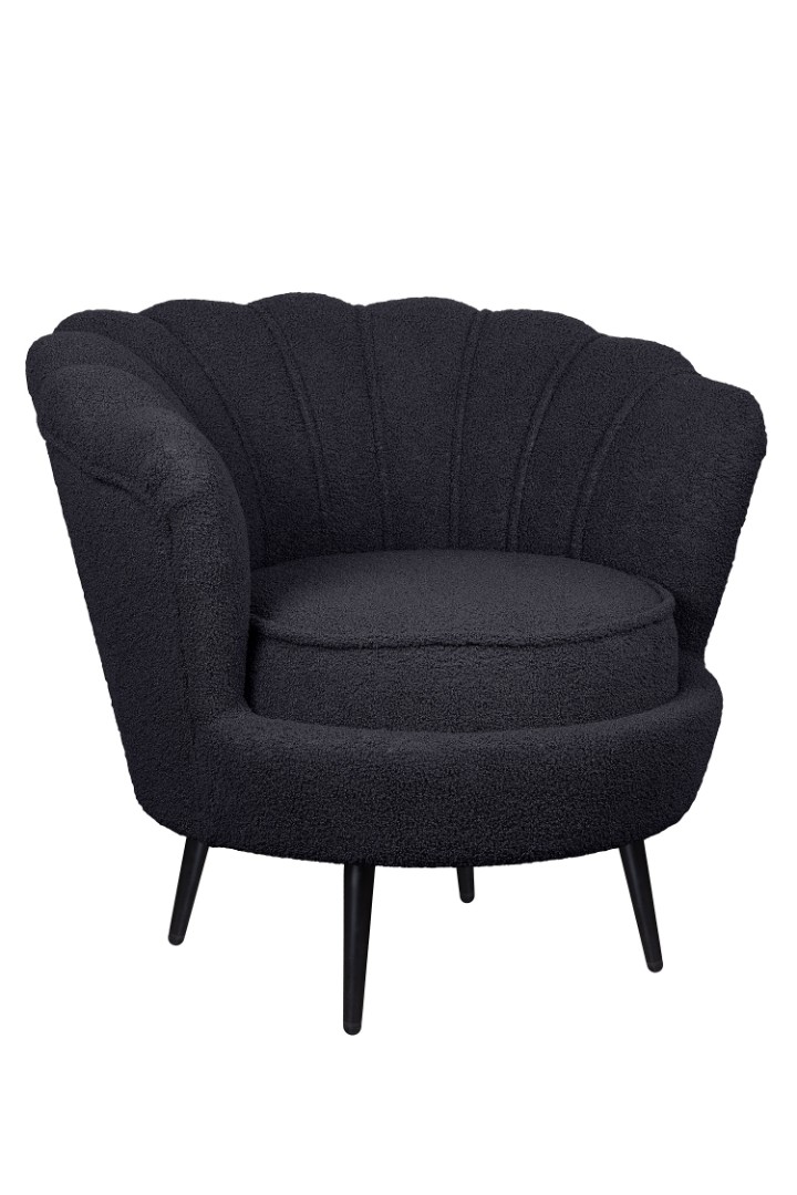 купить Низкое кресло ракушка Pearl Black Boucle на черных ножках