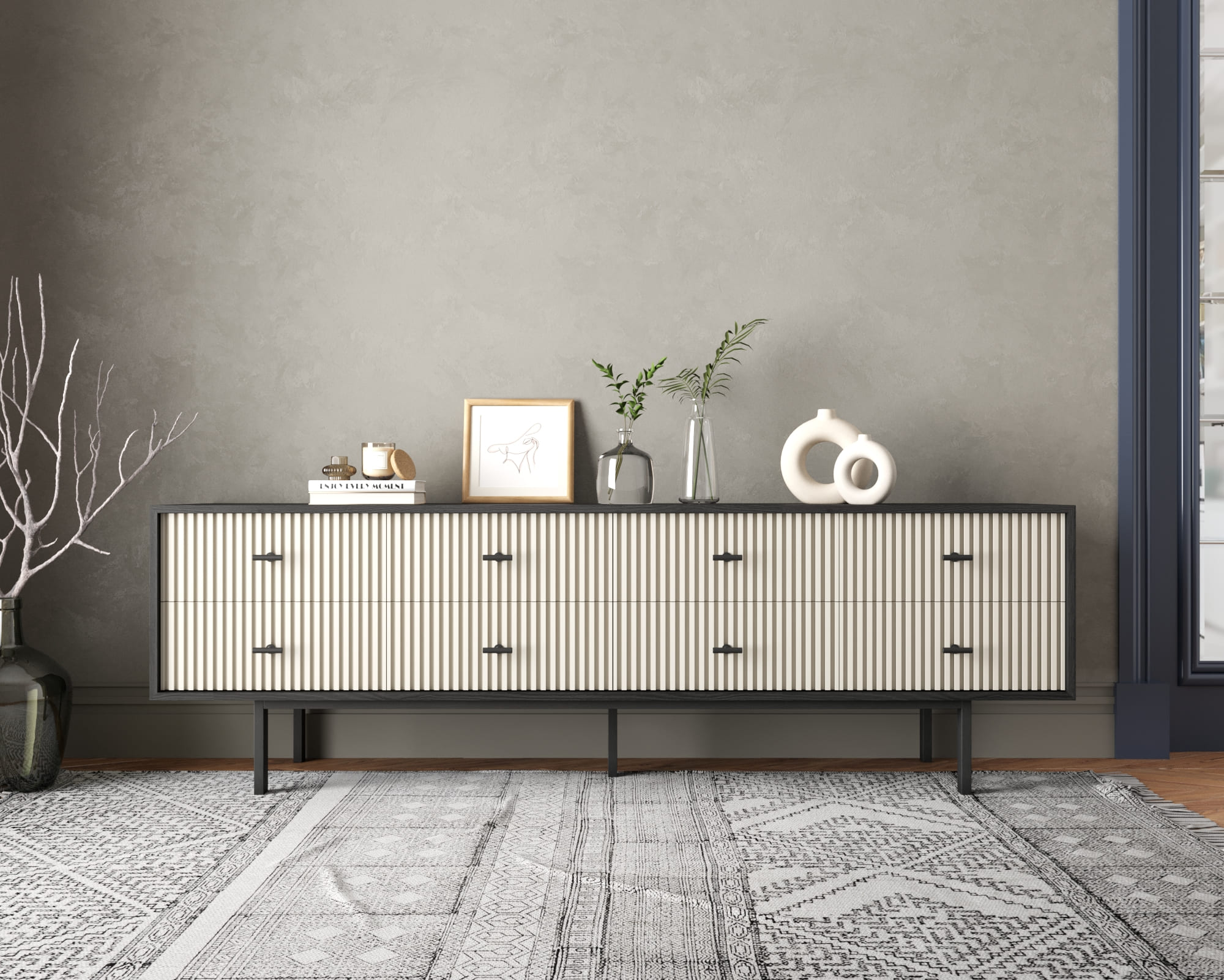 Комод с восемью ящиками "Emerson" арт EM03/milky/L в интернет-магазине