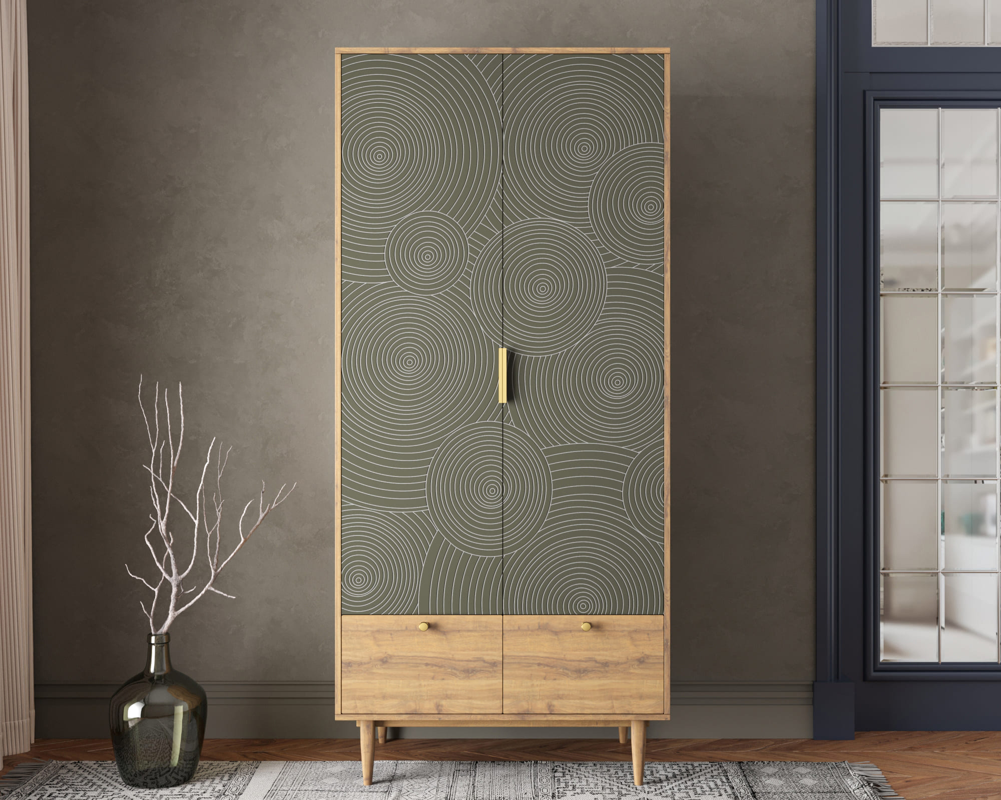 Шкаф двухстворчатый с ящиками "Line" R26/browngrey в интернет-магазине в Москве Шкаф двухстворчатый с ящиками "Line" R26/browngrey в интернет-магазине