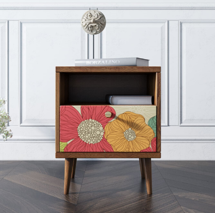 Тумбочка "Berber" с одним ящиком 5 принт арт BB06/Print_05, разноцветная