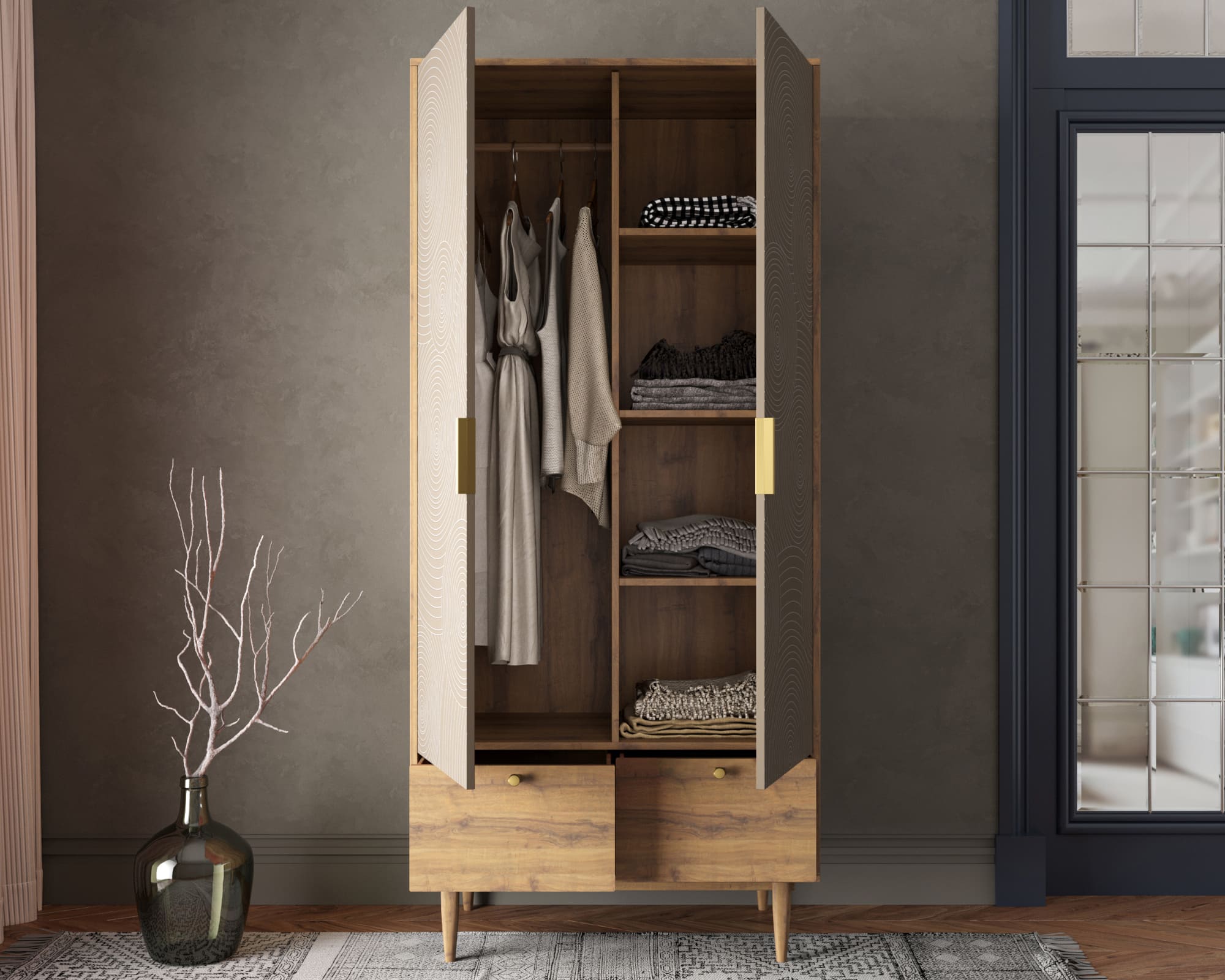 купить Шкаф двухстворчатый с ящиками "Line" R26/beige в Москве купить Шкаф двухстворчатый с ящиками "Line" R26/beige