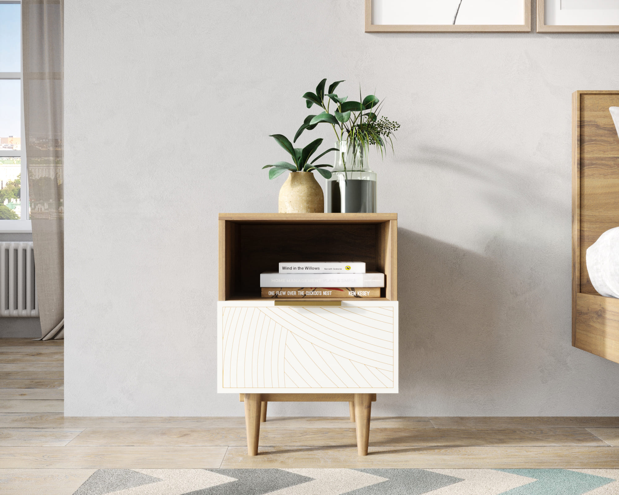 Тумбочка с нижним ящиком "Line" LN09/GR1/beige в интернет-магазине