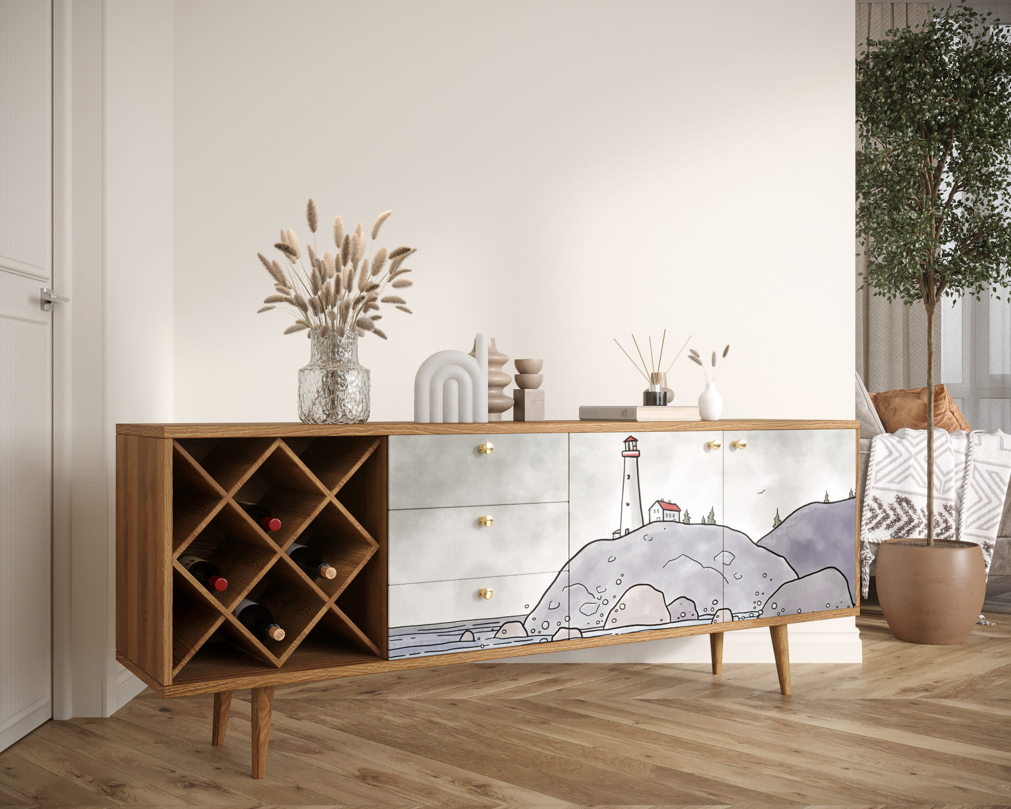 заказать Комод "Berber" удлиненный с бутылочницей арт BB15/Print_51