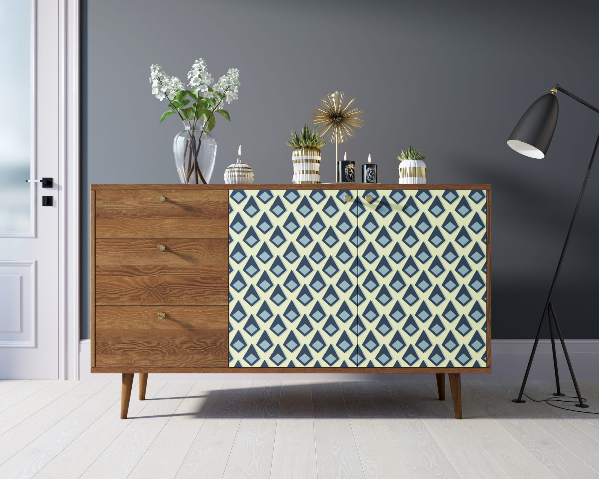 Комод "Berber" с двумя дверками и ящиками 13 принт арт BB05/Print_13 в интерьере