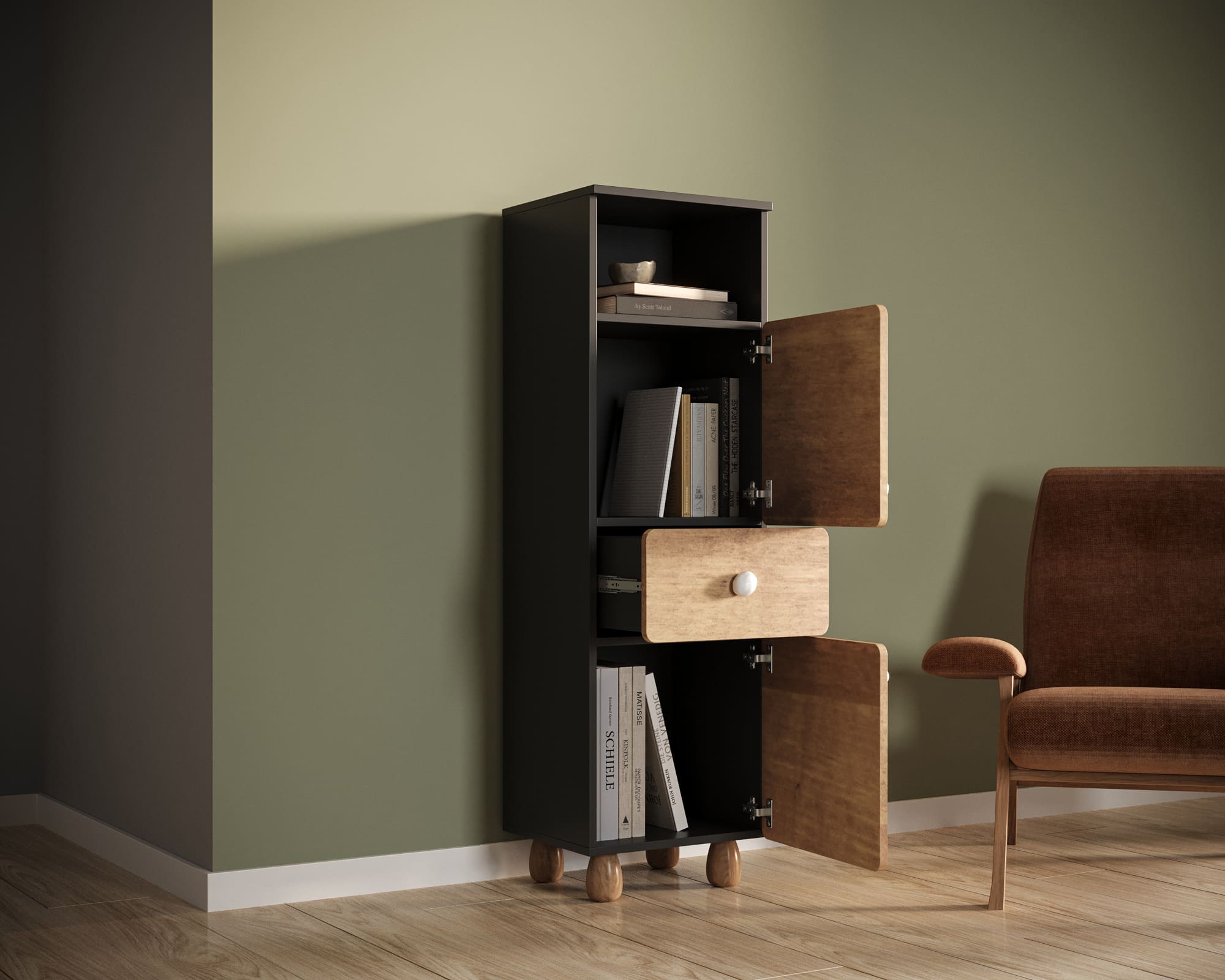 купить Узкий шкаф сдвумя дверками и одним ящиком "Split" SP13