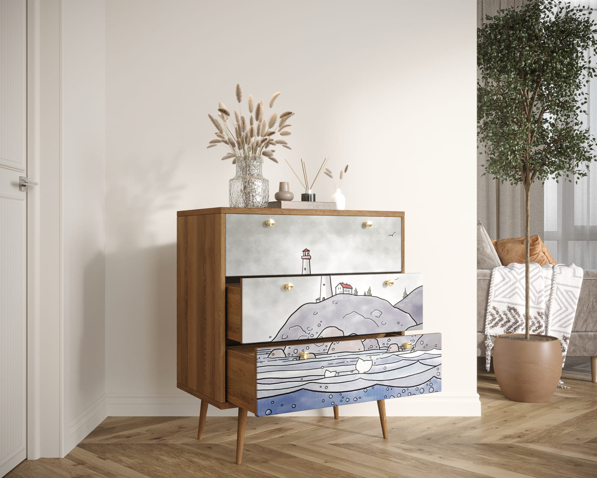 купить Комод "Berber" три ящика арт BB40/Print_51