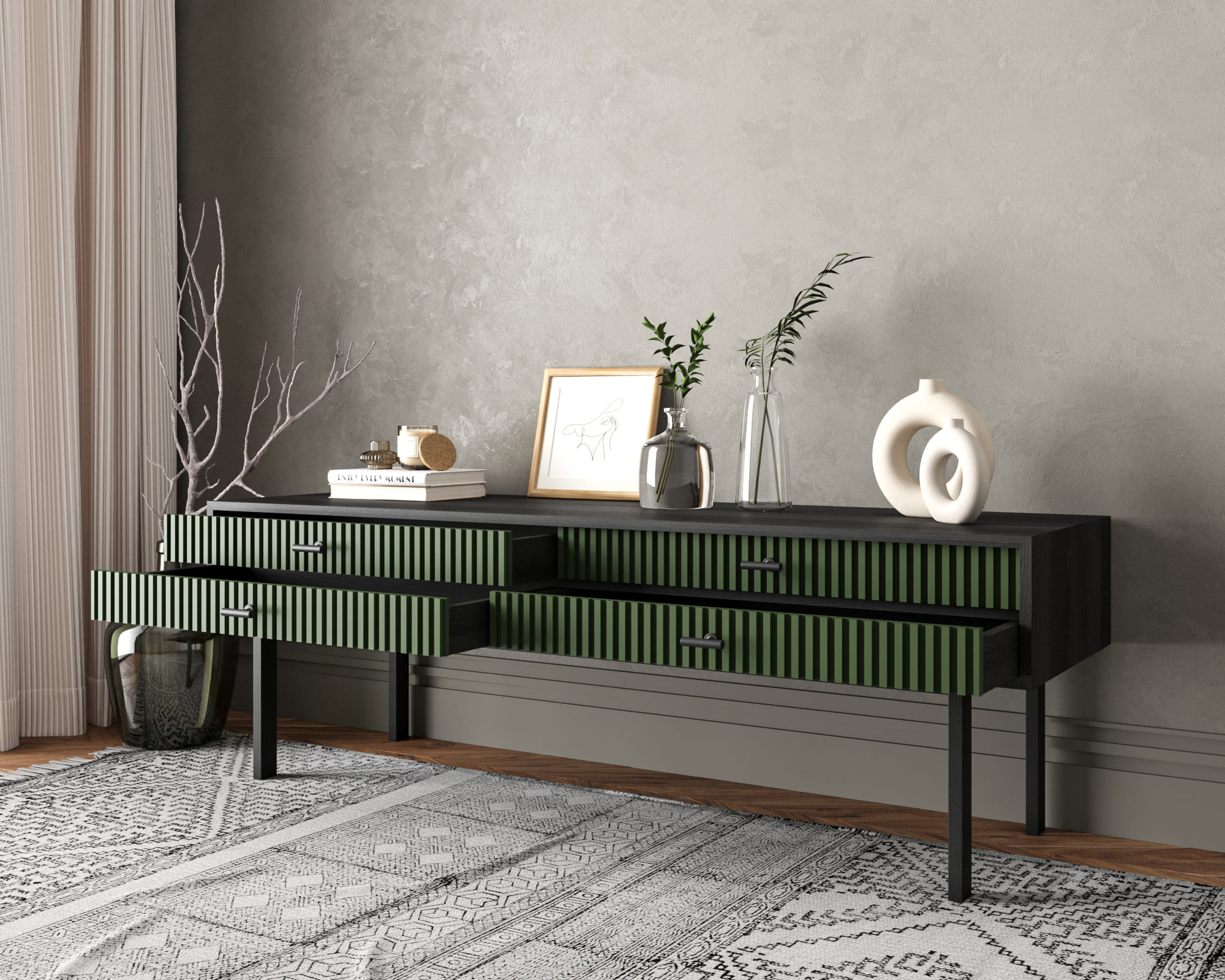 купить Консоль с двумя ящиками "Emerson" арт EM23/green/L