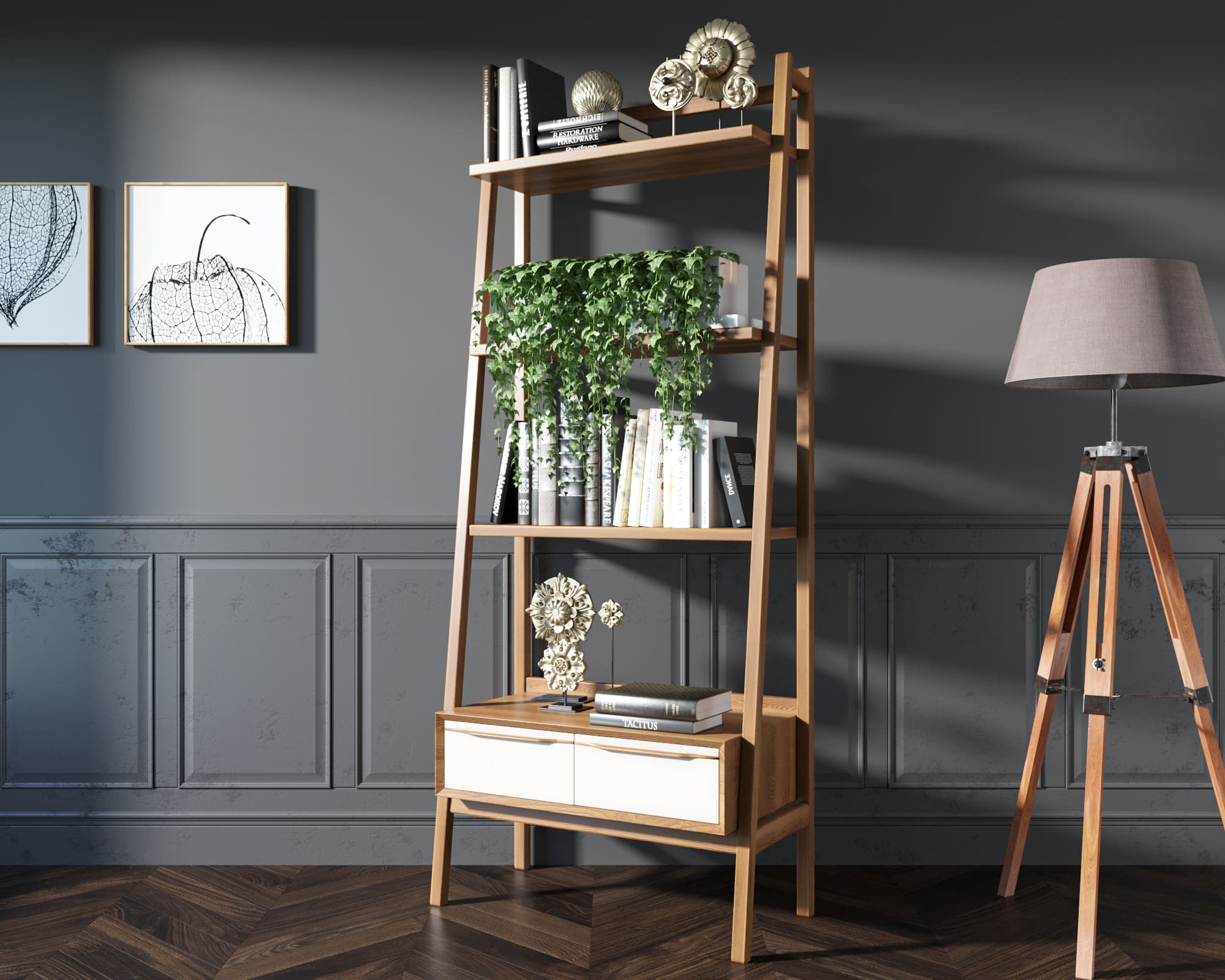 Узкий стеллаж "Bruni white" с двумя ящиками арт BR30WH в интернет-магазине