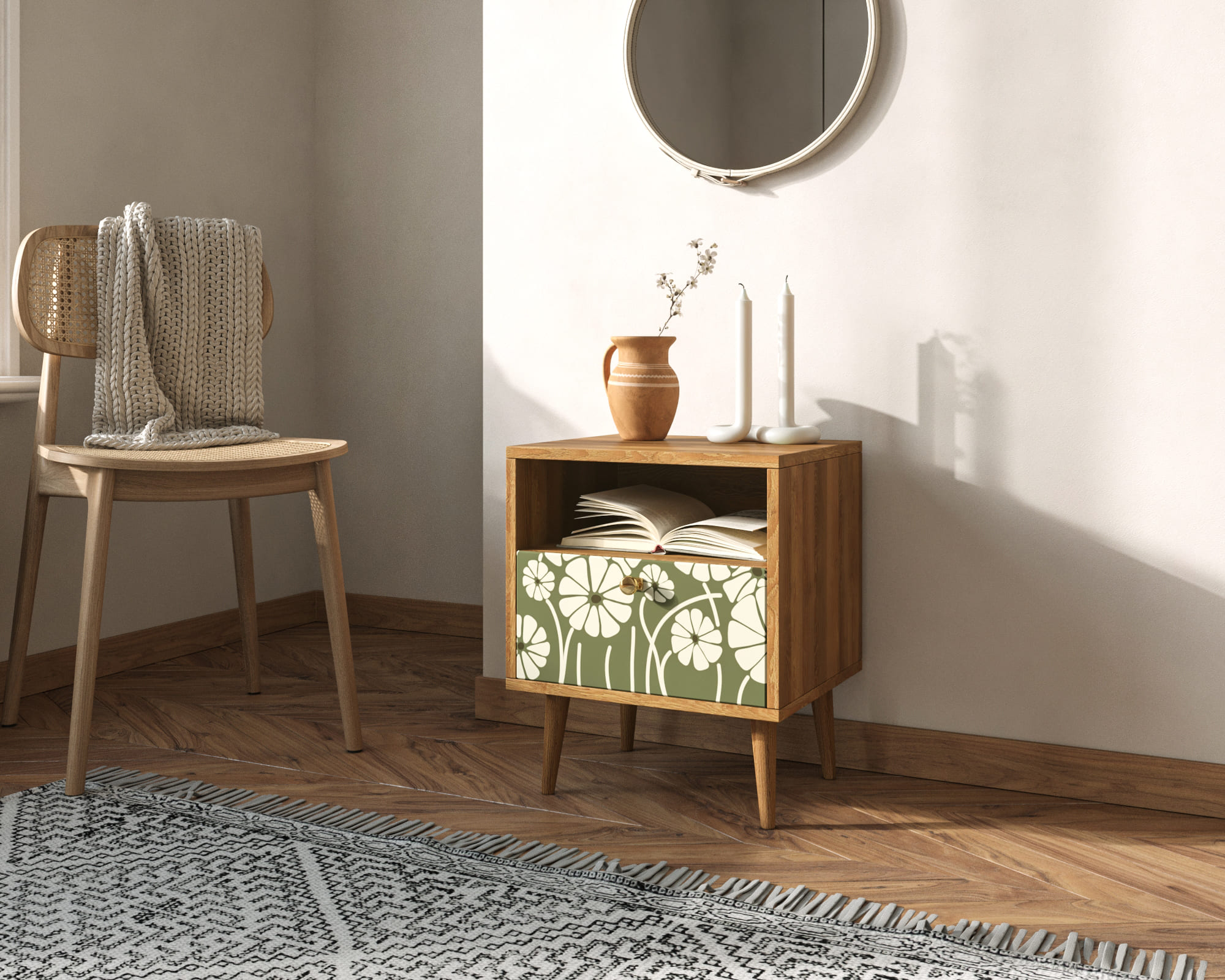 заказать Тумбочка "Berber" с одним ящиком 53 принт арт BB06/Print_53, разноцветная