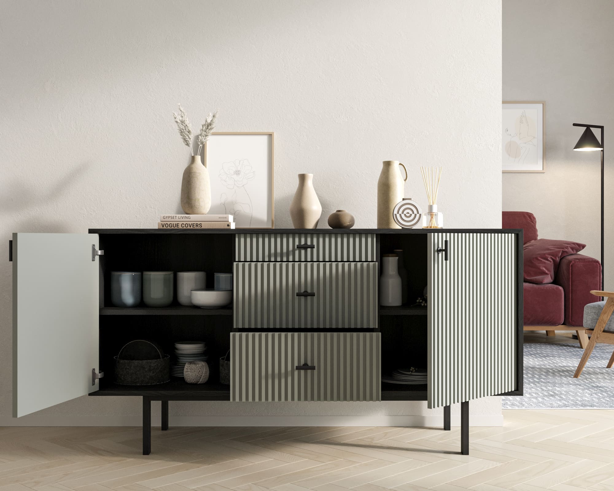 купить Комод две дверки и три ящика "Emerson" арт EM08/gray/L