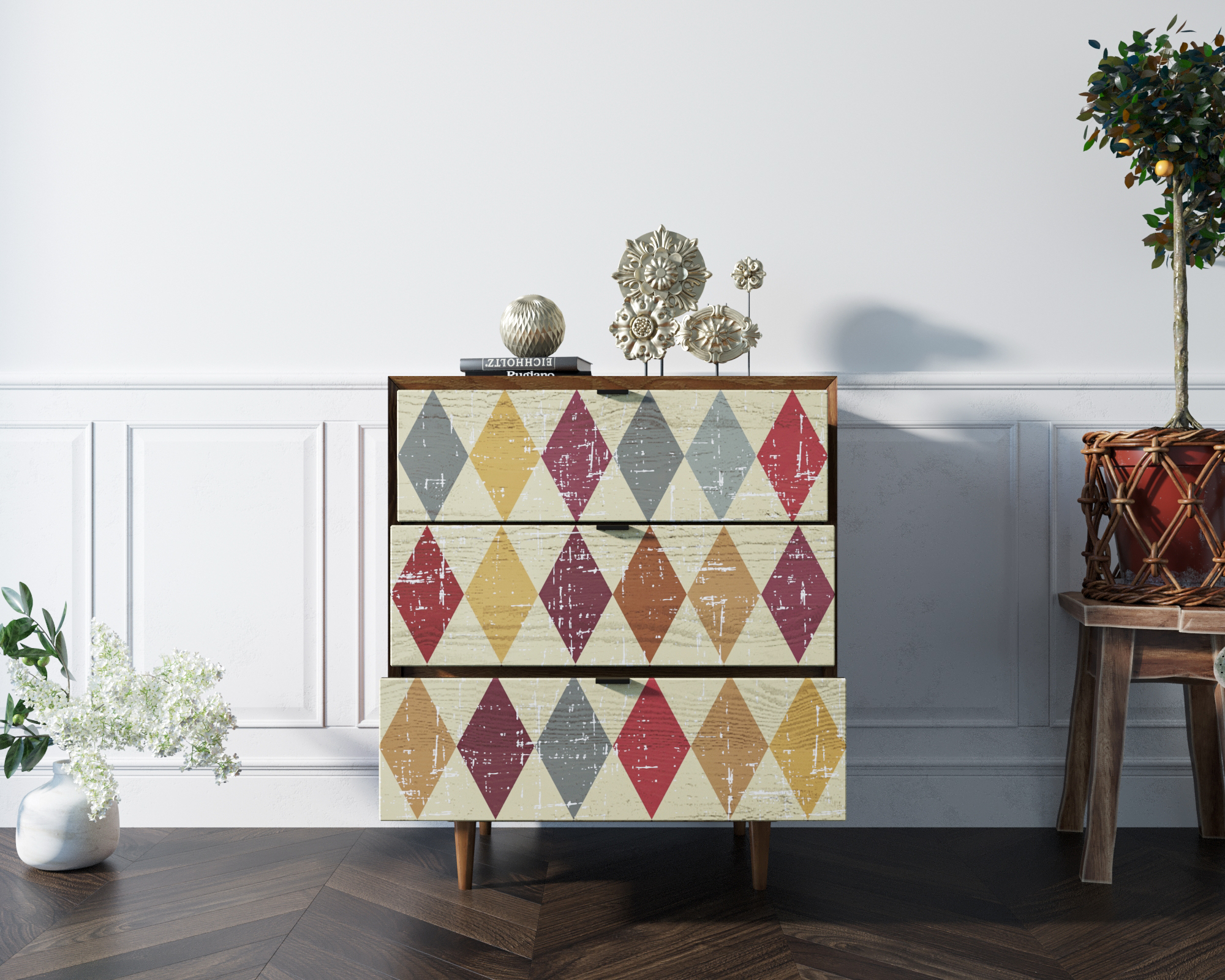 заказать Комод в Скандинавском стиле "Bruni print" на три ящика арт BR07P в Москве заказать Комод в Скандинавском стиле "Bruni print" на три ящика арт BR07P