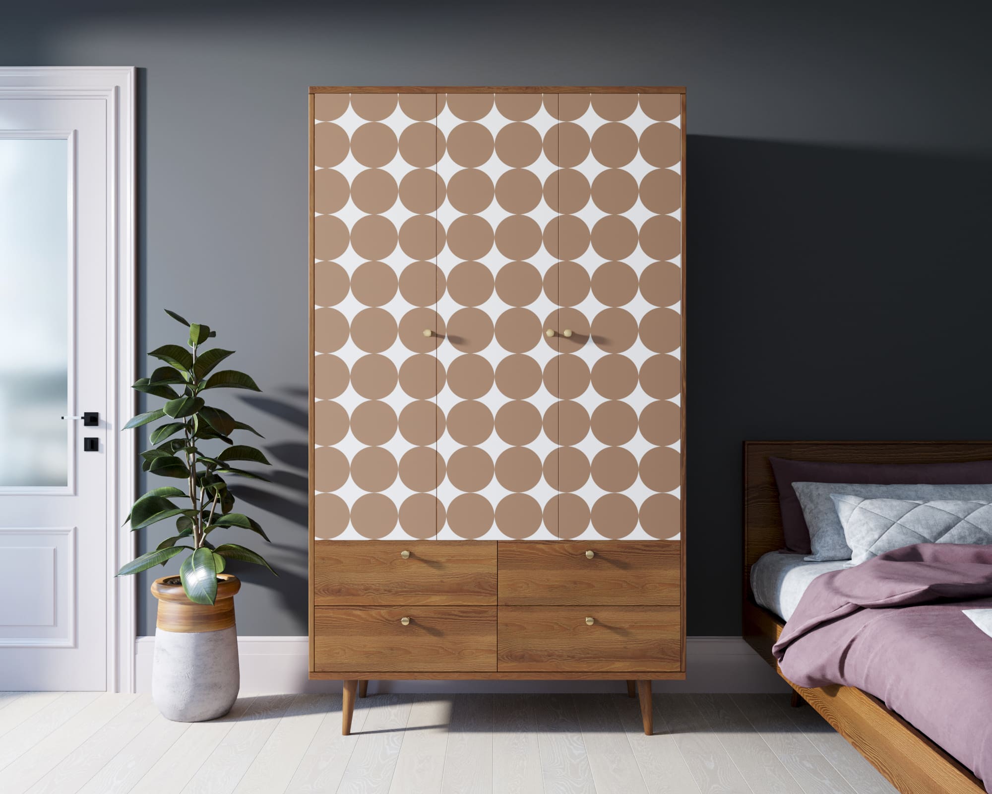 Шкаф трехстворчатый "Berber" принт 17 арт BB02/Print_17 в интерьере