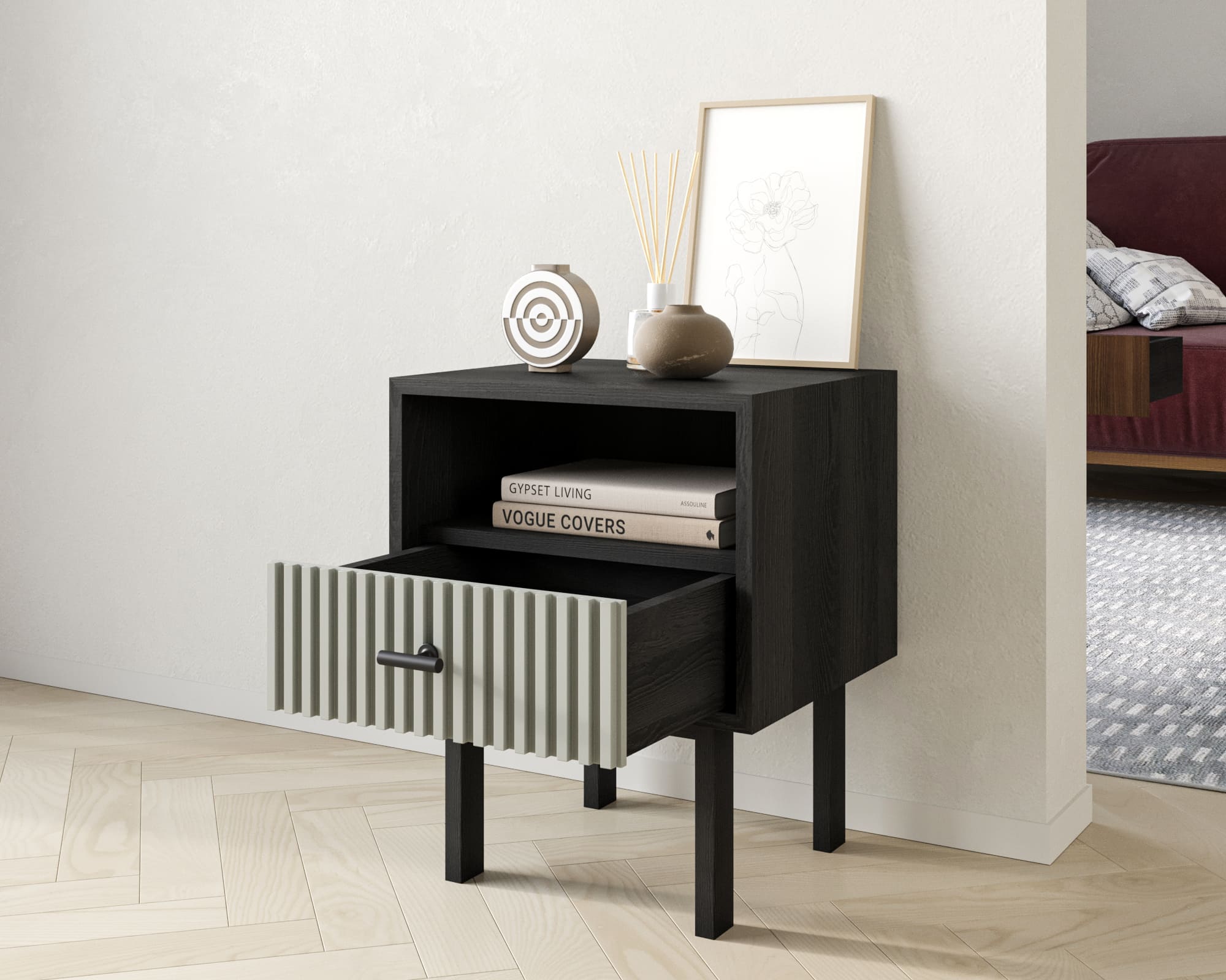 купить Тумбочка с нижним ящиком "Emerson" арт EM17/gray/L