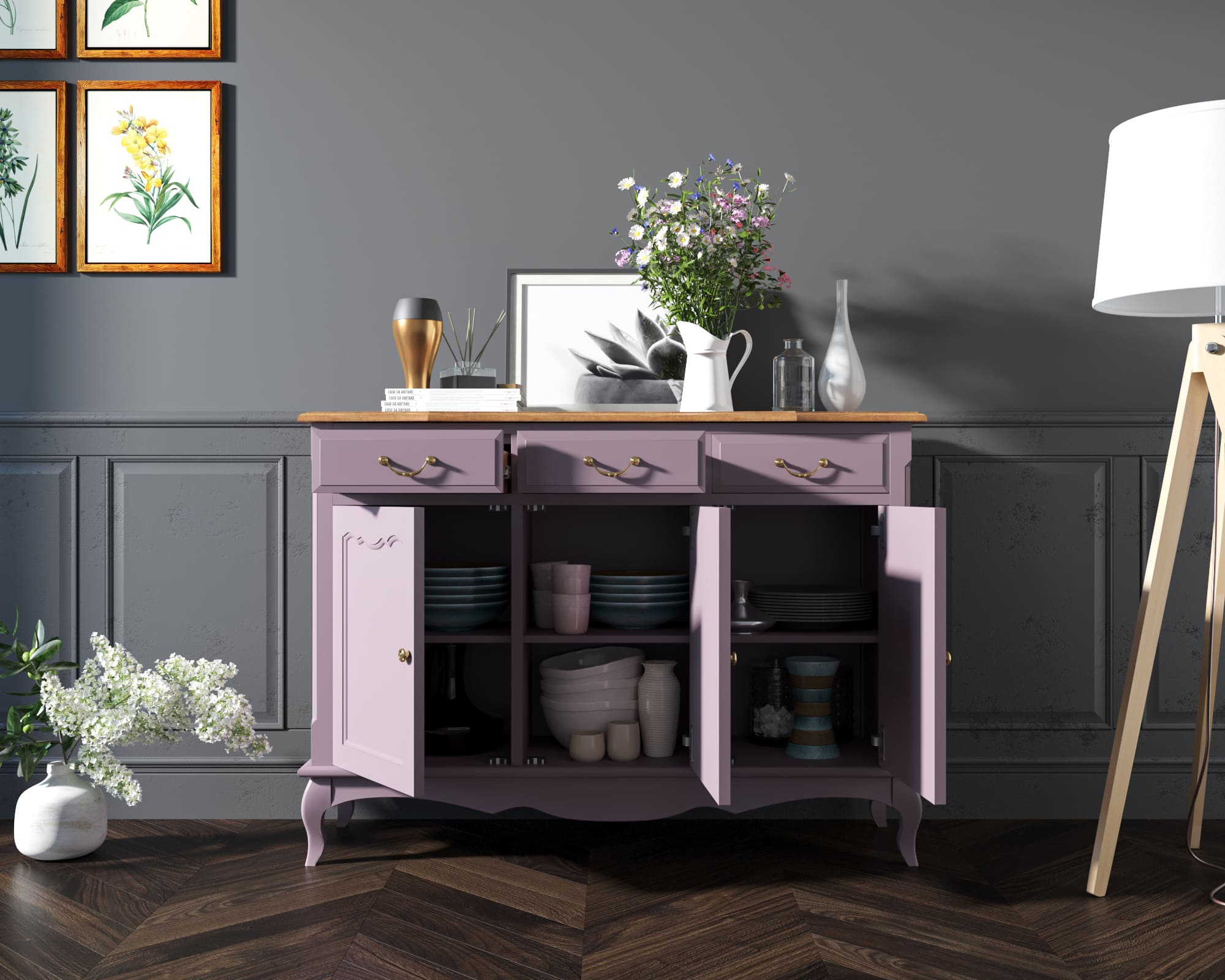 купить Комод "Leontina Lavanda" (3 ящика и 3 двери) арт ST9344L