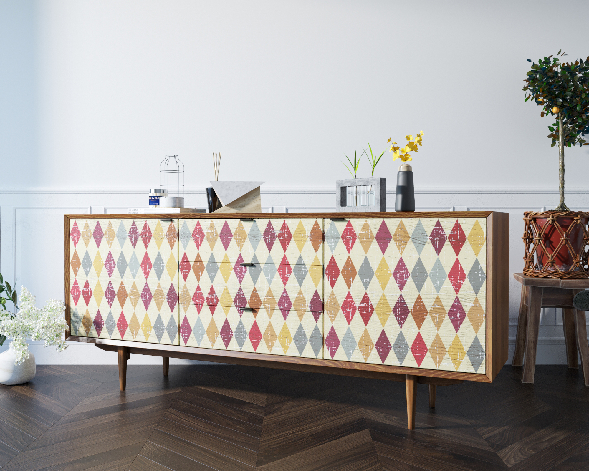 Комод "Bruni print" с тремя ящиками и дверками арт BR-03P в интернет-магазине