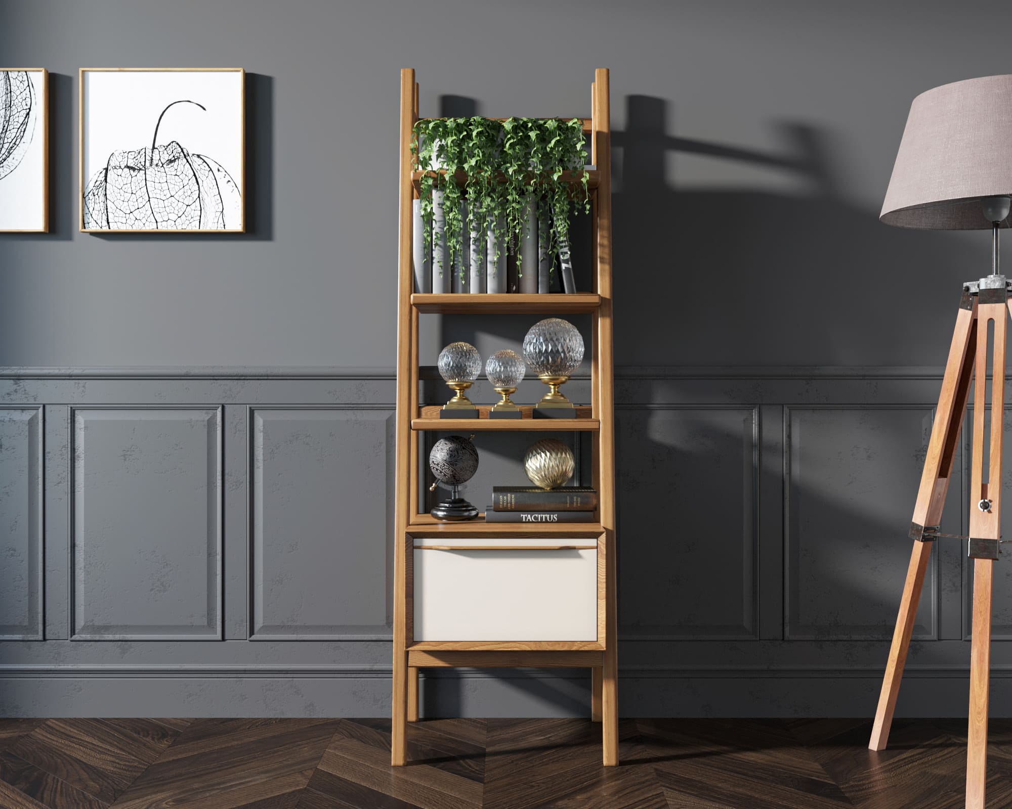 фото Узкий стеллаж "Bruni white" с открытыми полками арт BR29WH