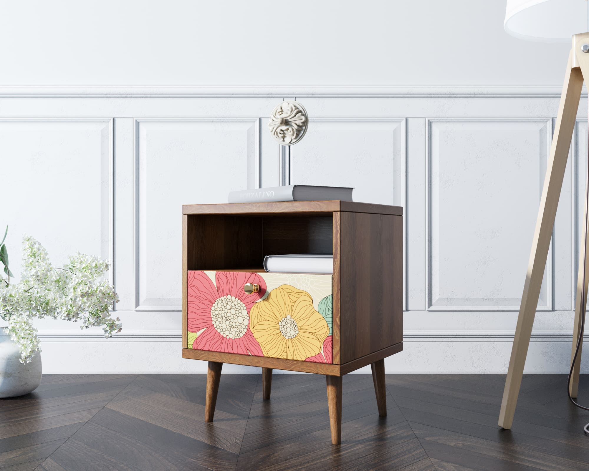 фото Тумбочка "Berber" с одним ящиком 5 принт арт BB06/Print_05, разноцветная