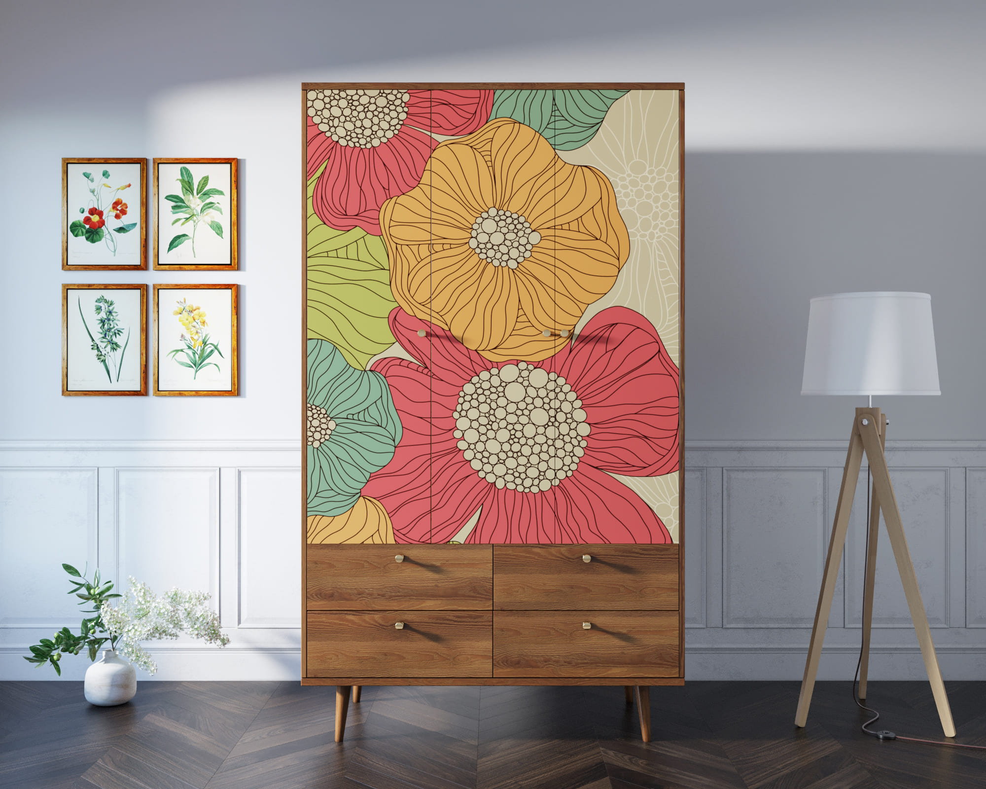 Шкаф трехстворчатый "Berber" принт 5 арт BB02/Print_05 в интерьере