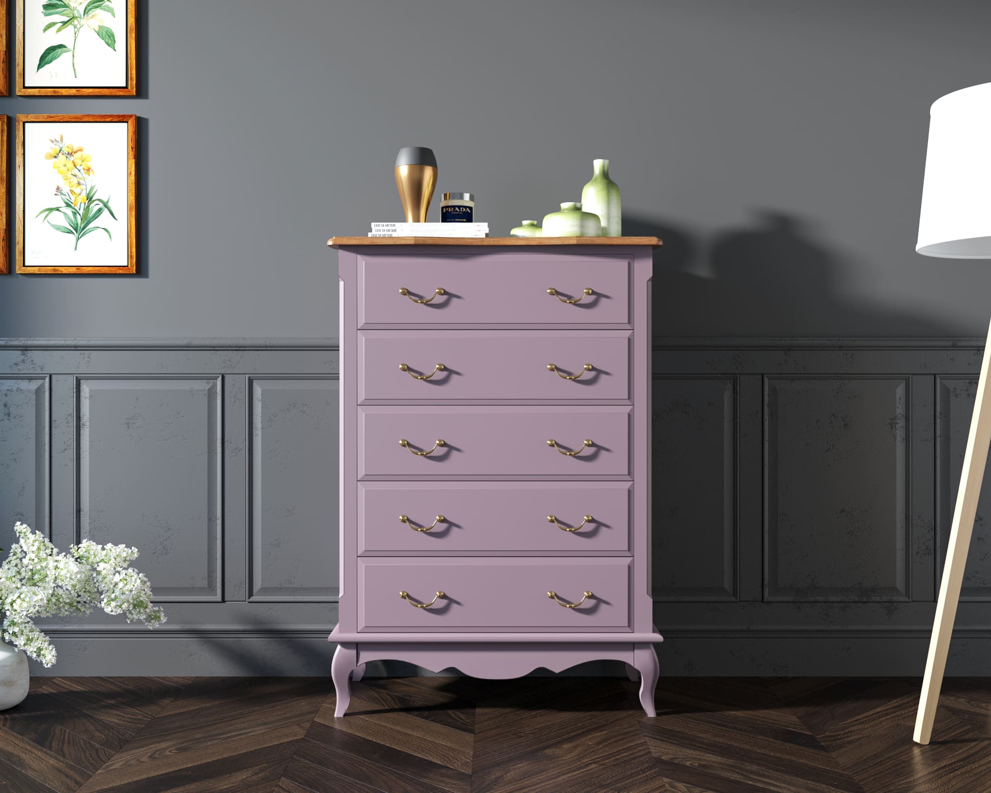 фото Комод Leontina Lavanda на пять ящиков вертикальный арт ST9342L