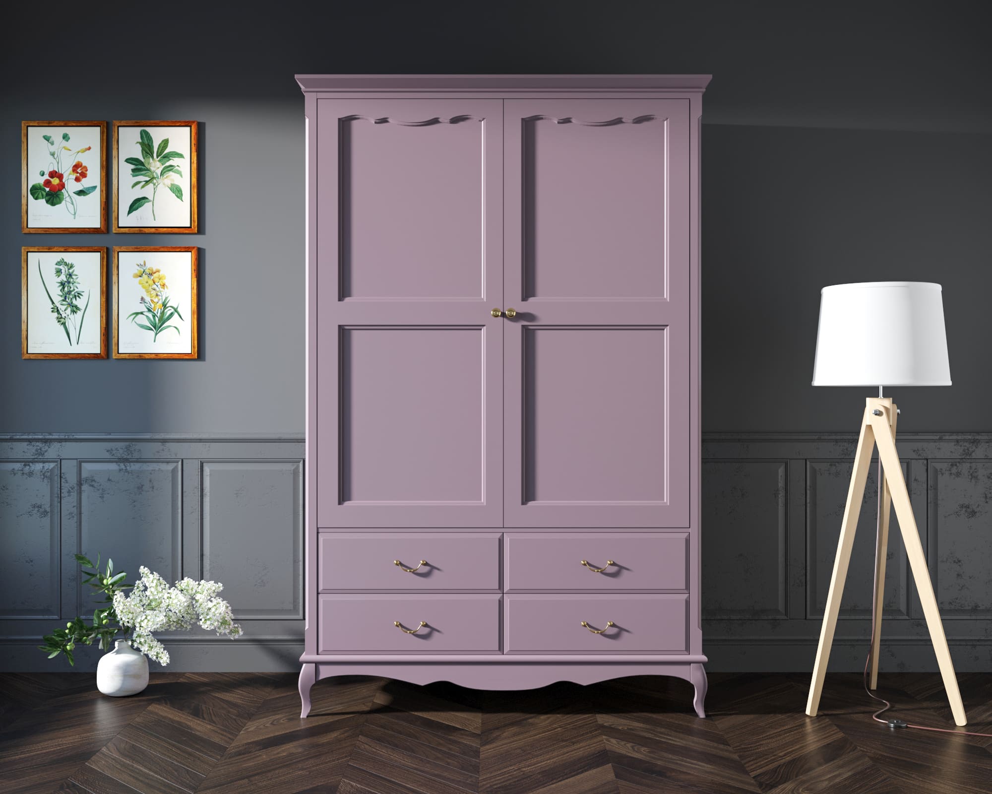 Шкаф "Leontina Lavanda" двустворчатый с ящиками арт ST9327KR2L в интерьере