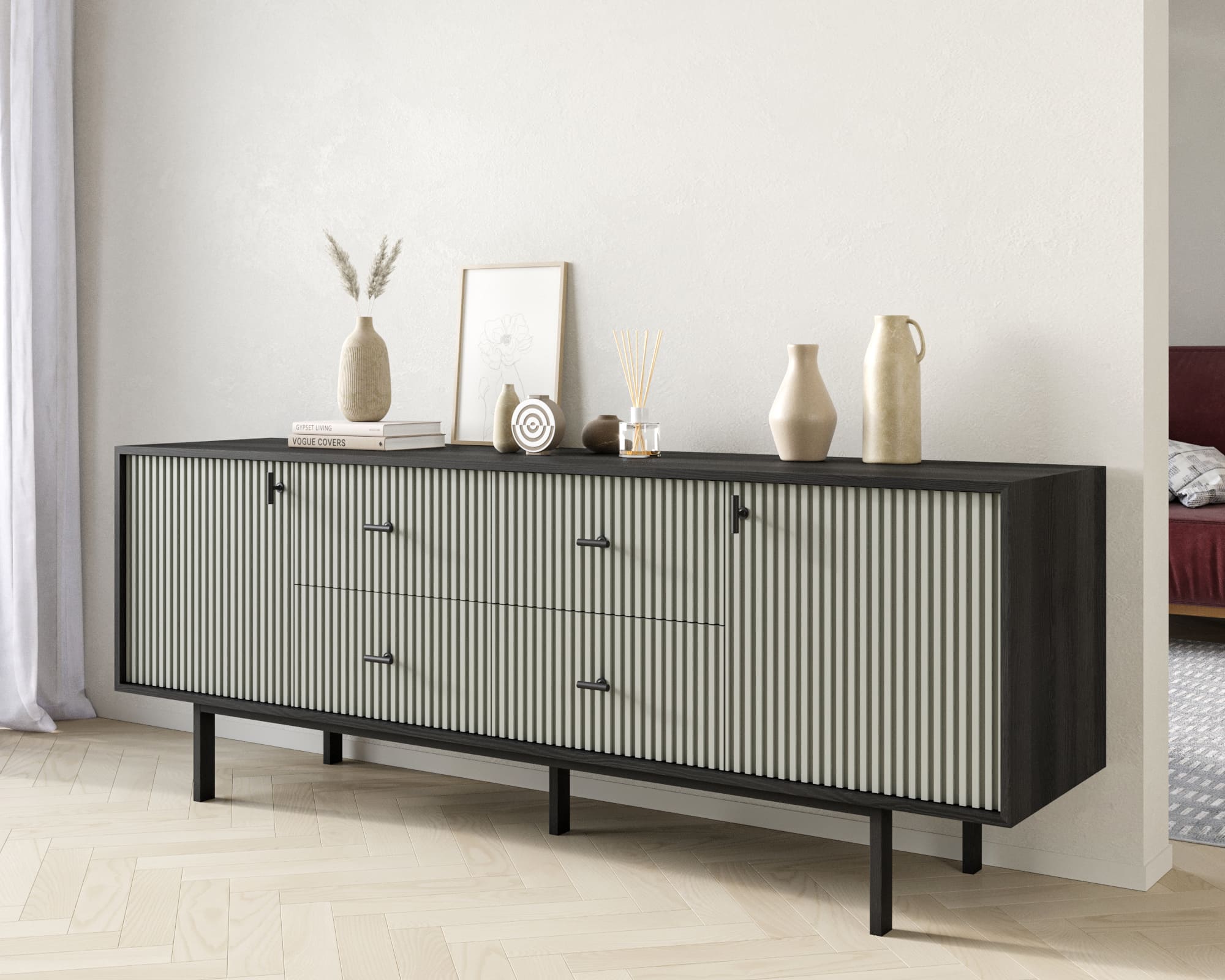 заказать Комод две дверки и четыре ящика "Emerson" арт EM19/gray/L в Москве заказать Комод две дверки и четыре ящика "Emerson" арт EM19/gray/L