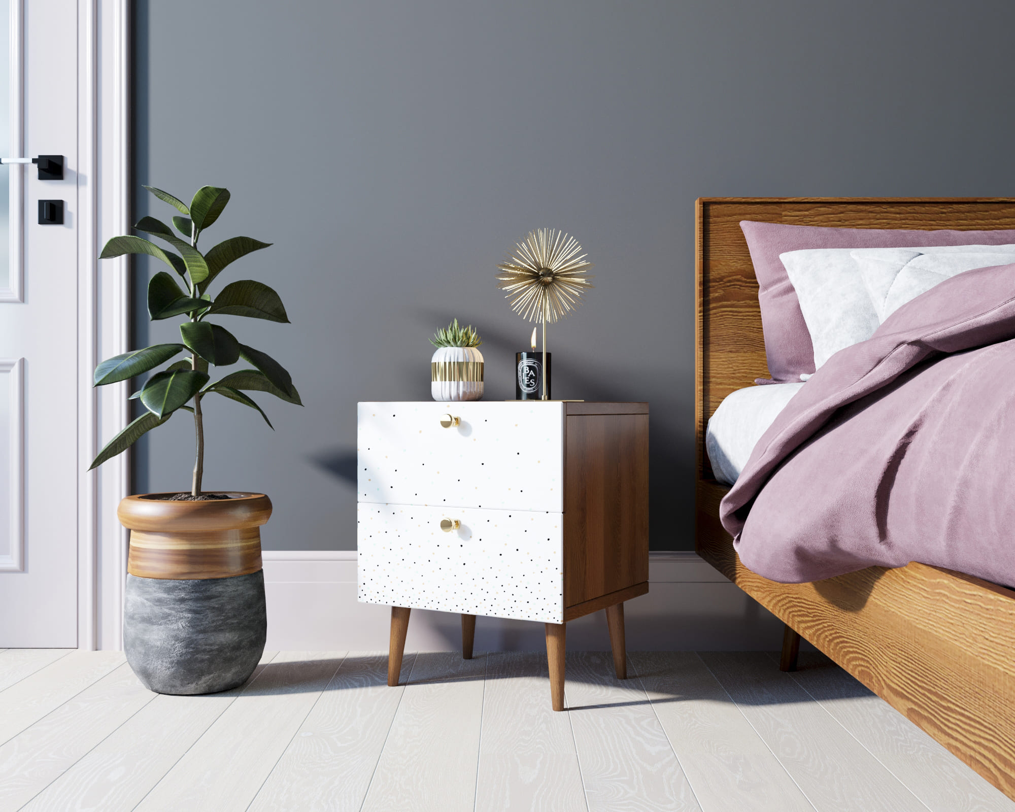 фото Тумбочка "Berber" с двумя ящиками 15 принт арт BB03/Print_15, разноцветная