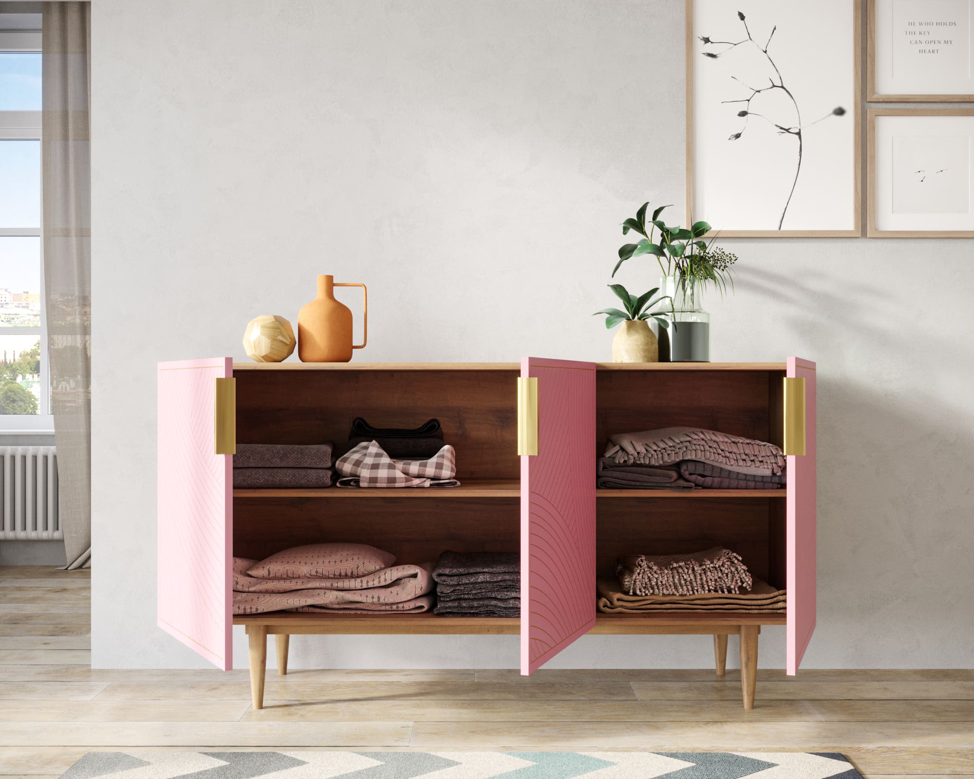 купить Комод с тремя дверками "Line" LN02/GR1/pink