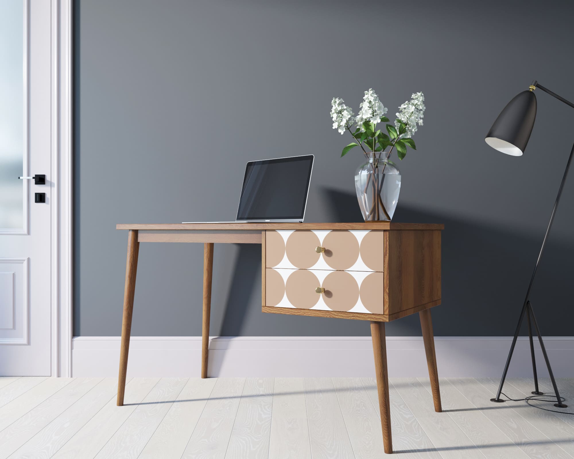 Стол рабочий "Berber" принт 17 с одной тумбой арт BB20/Print_17 в интернет-магазине