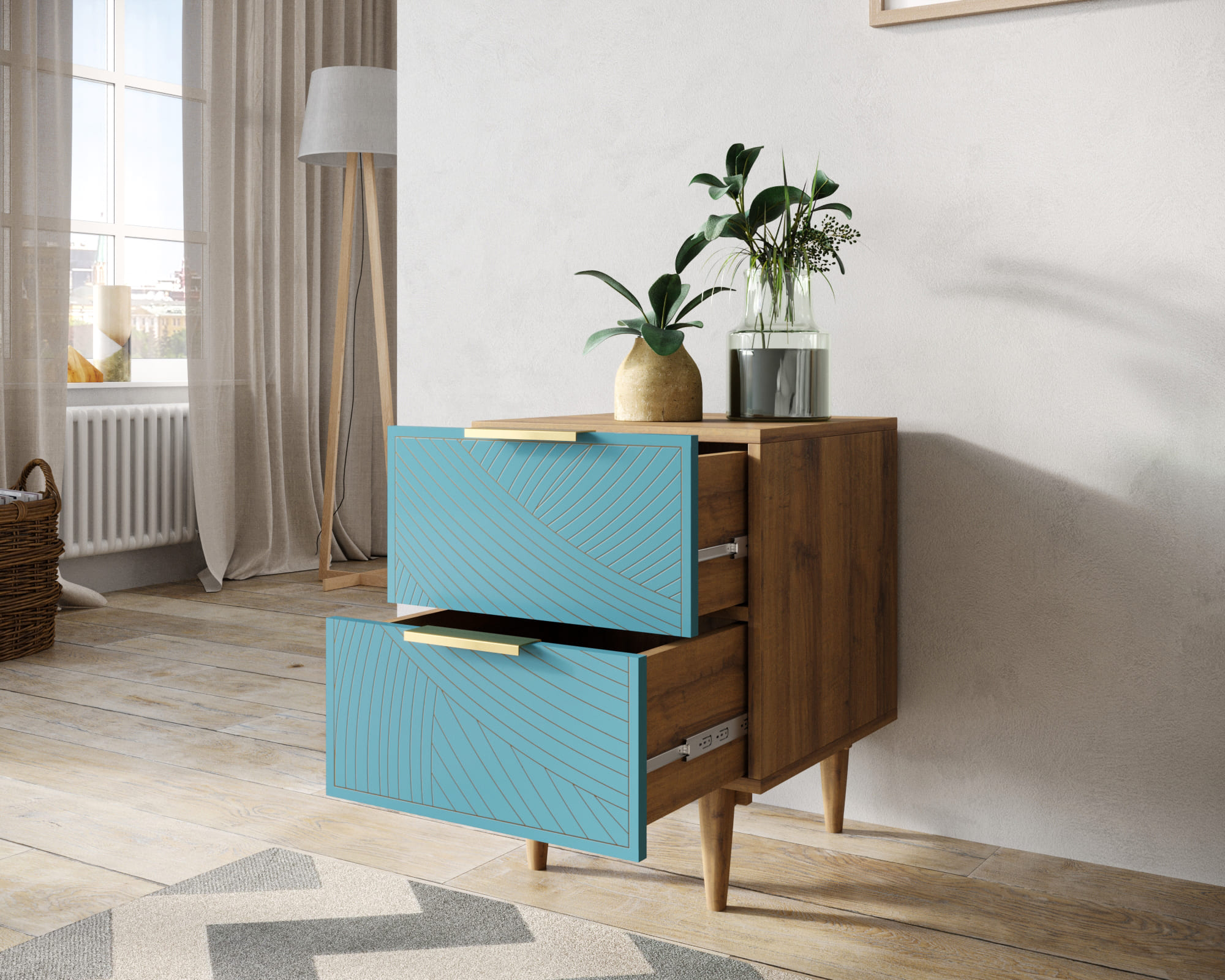 купить Тумбочка с двумя ящиками "Line" LN07/GR1/blue в Москве купить Тумбочка с двумя ящиками "Line" LN07/GR1/blue