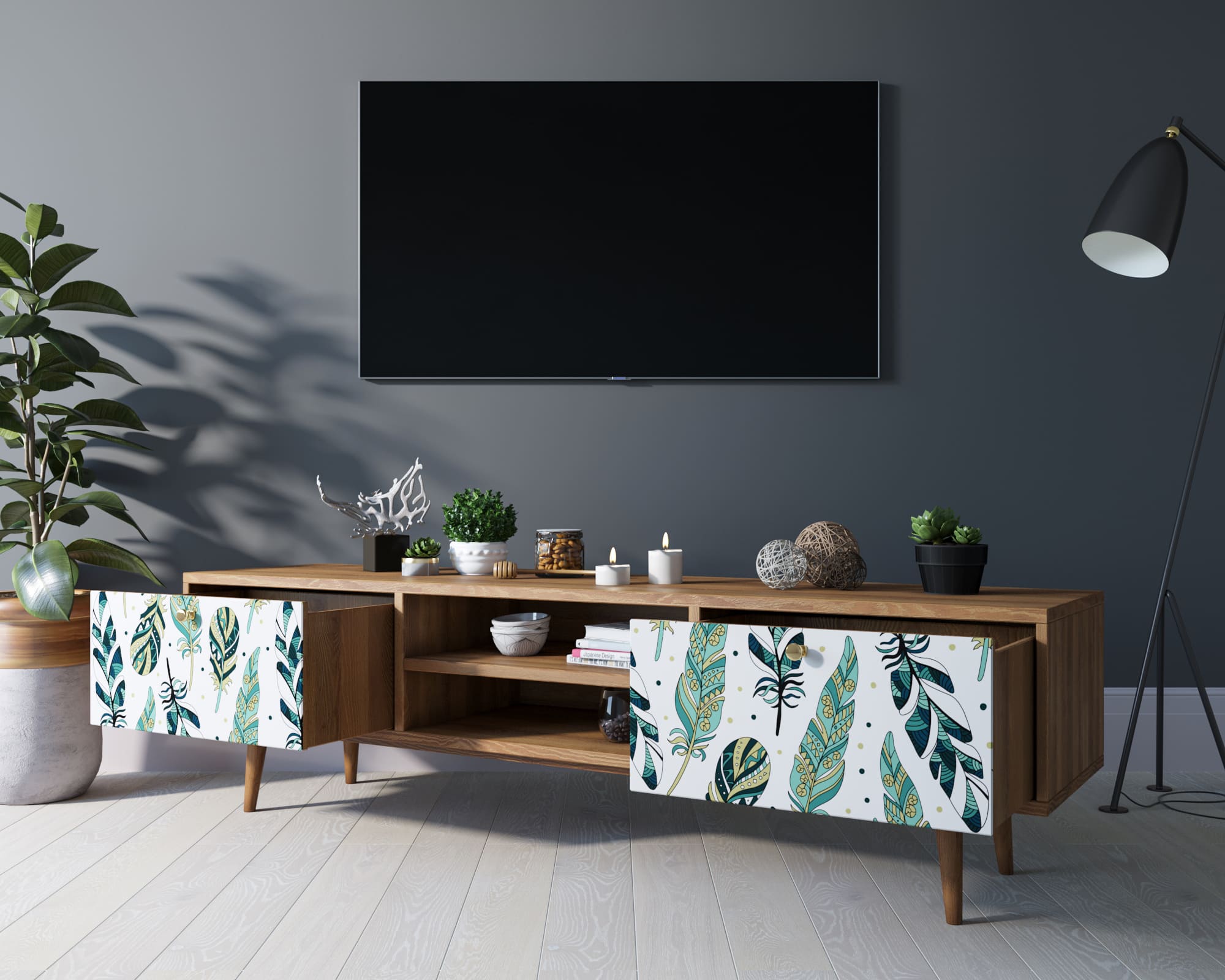 купить Комод "Berber" с нишей низкий под TV принт 44 арт BB49/Print_44