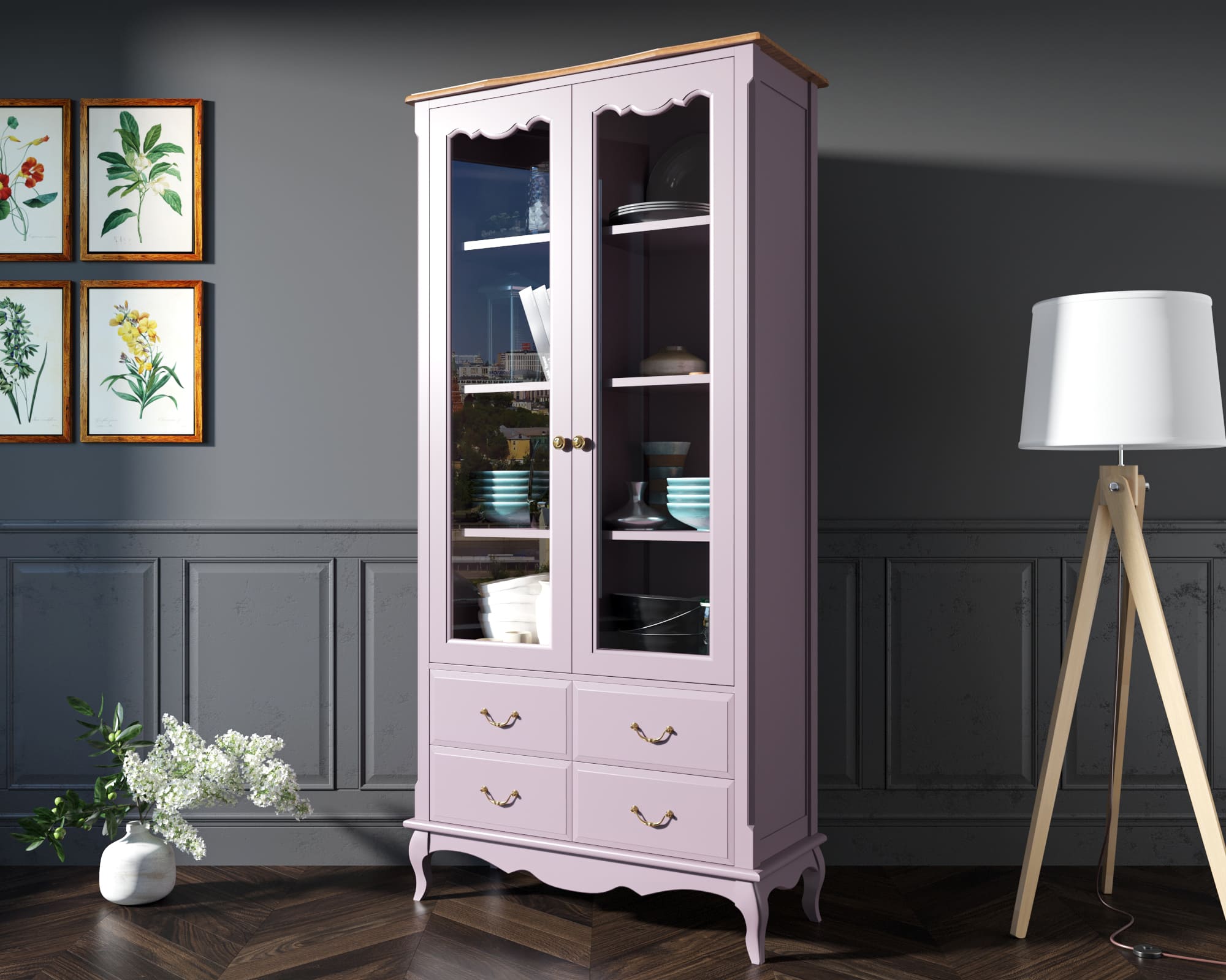 фото Шкаф Leontina Lavanda для посуды высокий 4 ящика  арт ST9355/4L