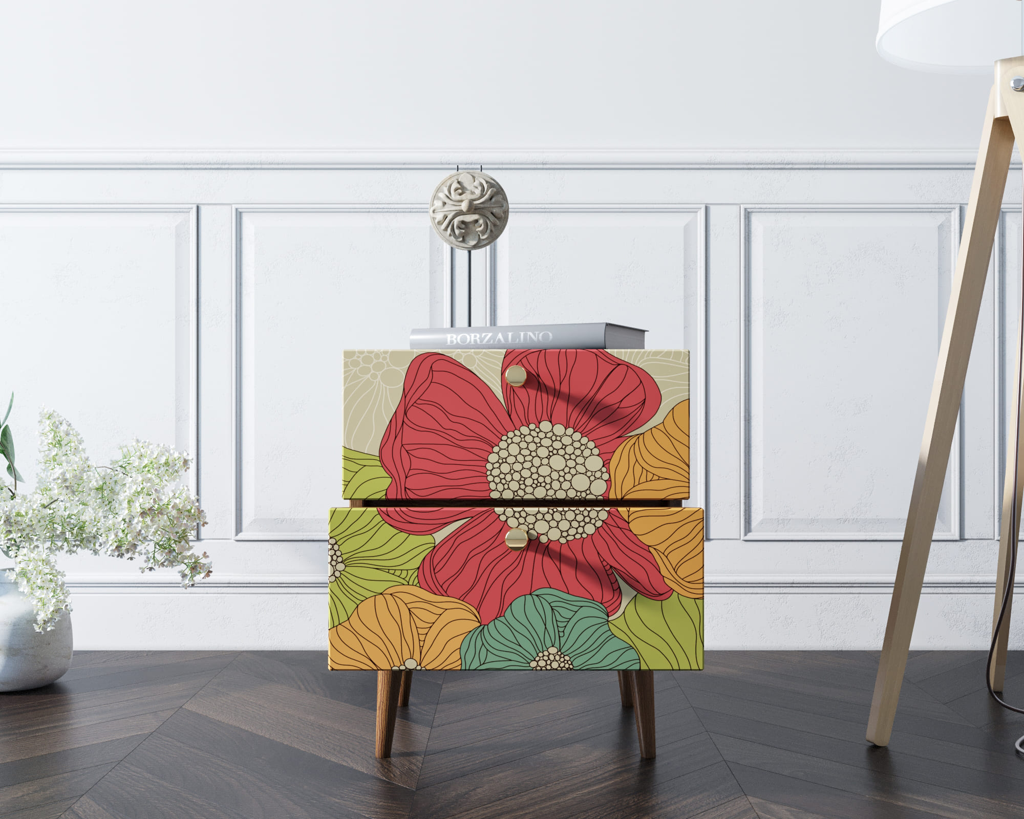 Тумбочка "Berber" с двумя ящиками 5 принт арт BB03/Print_05, разноцветная в интернет-магазине