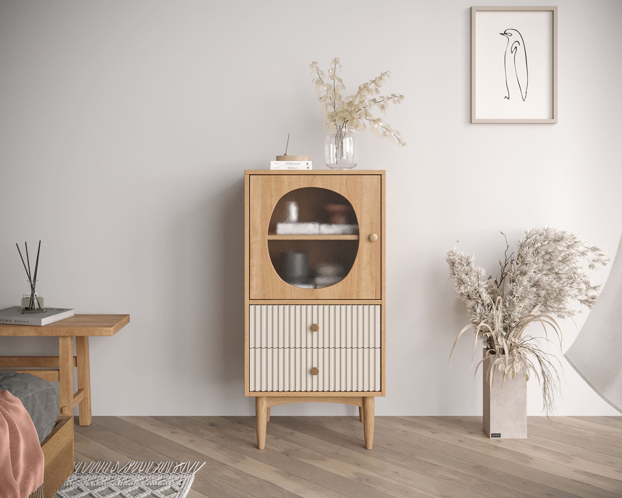 Высокая тумба "Bubble" с двумя ящиками арт BBL11, цвет - орех в интернет-магазине