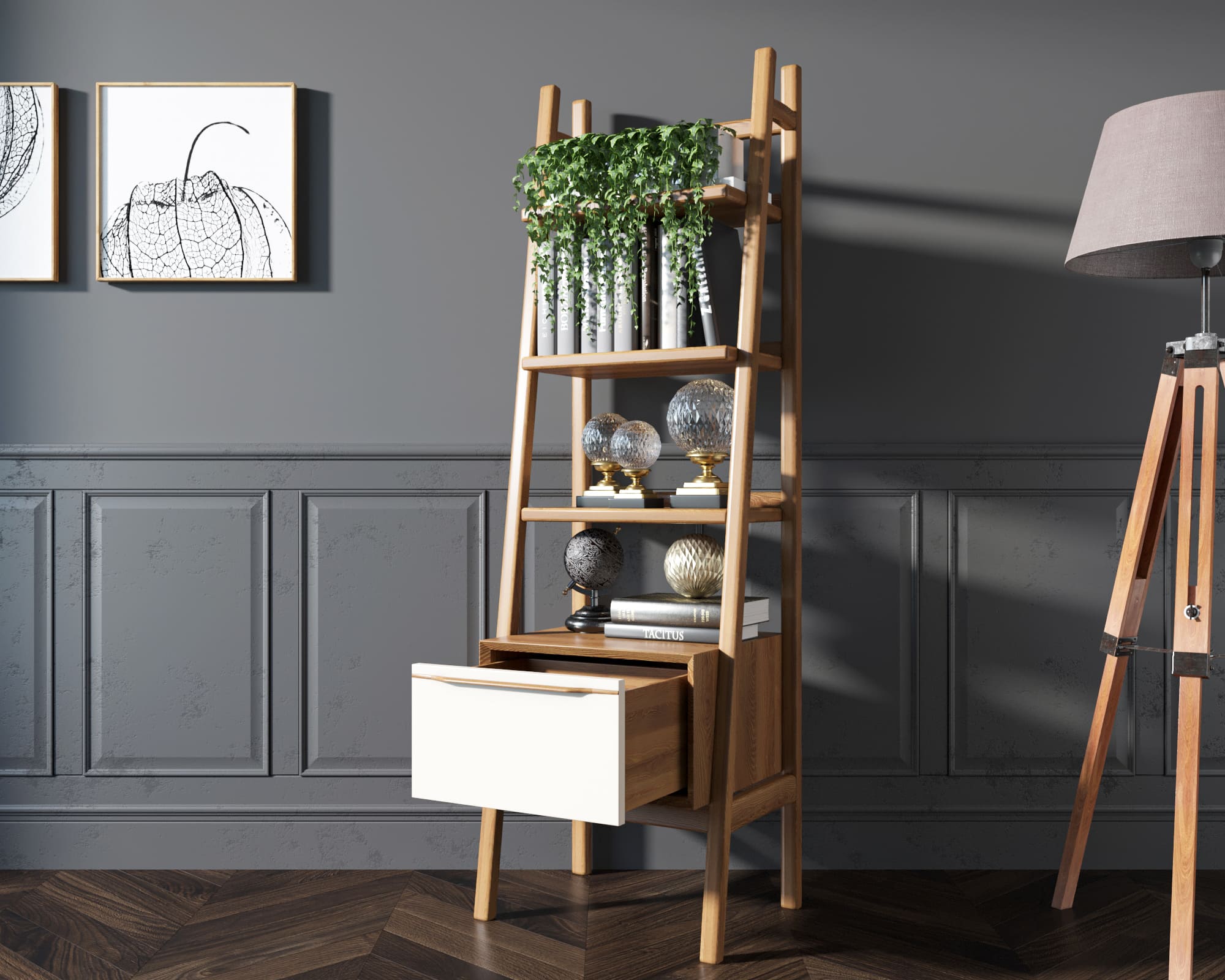 купить Узкий стеллаж "Bruni white" с открытыми полками арт BR29WH