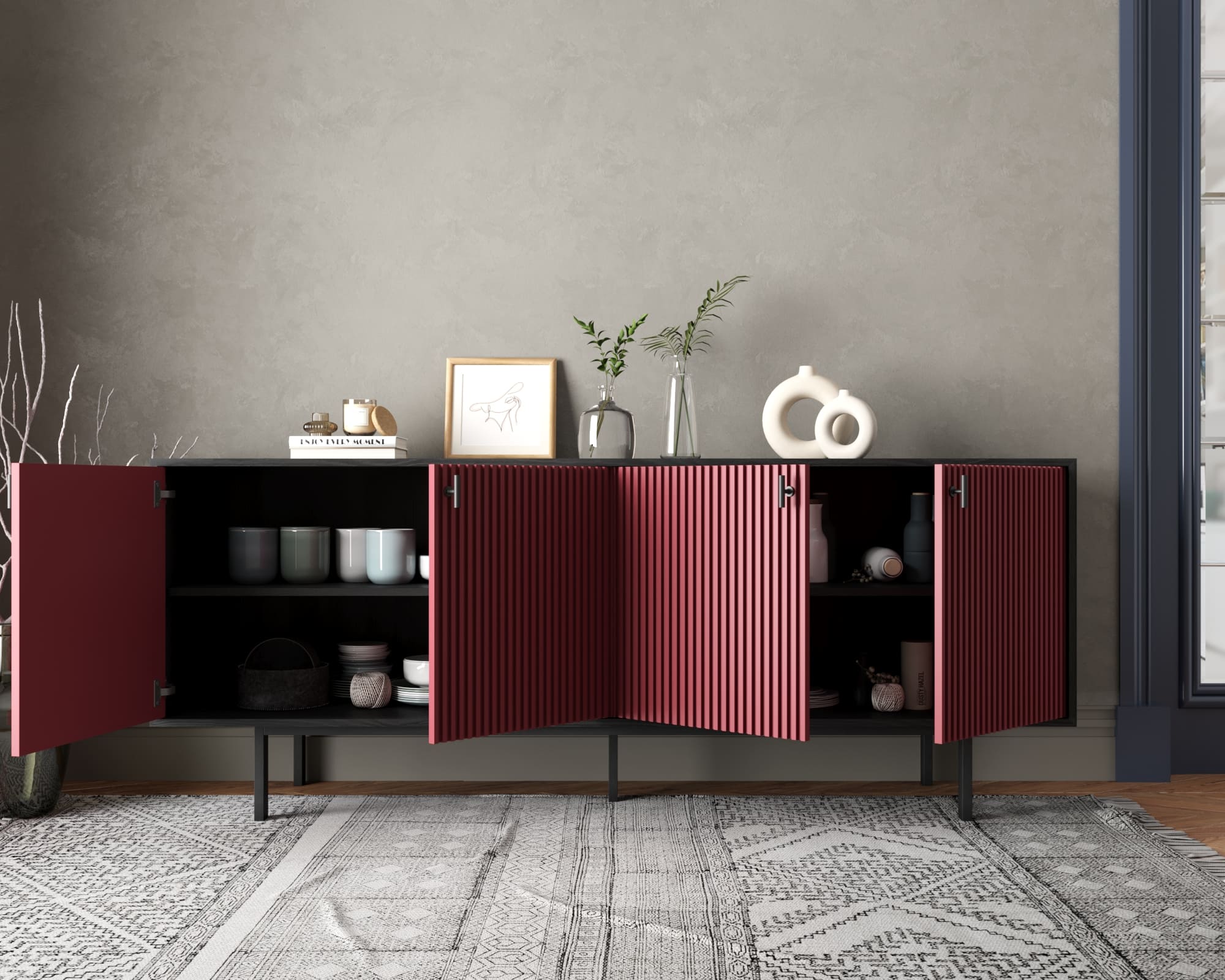 купить Комод с четыремя дверками "Emerson" арт EM01/red/L