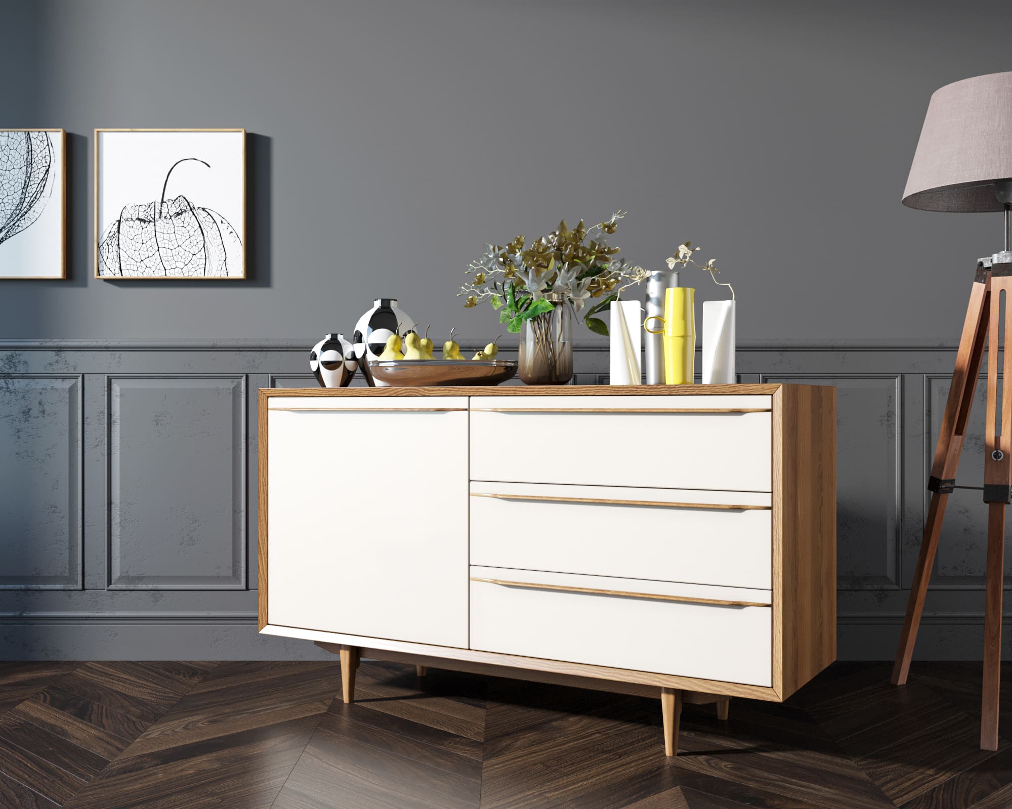 Комод "Bruni white" с ящиками и дверкой арт BR-02WH в интернет-магазине в Москве Комод "Bruni white" с ящиками и дверкой арт BR-02WH в интернет-магазине