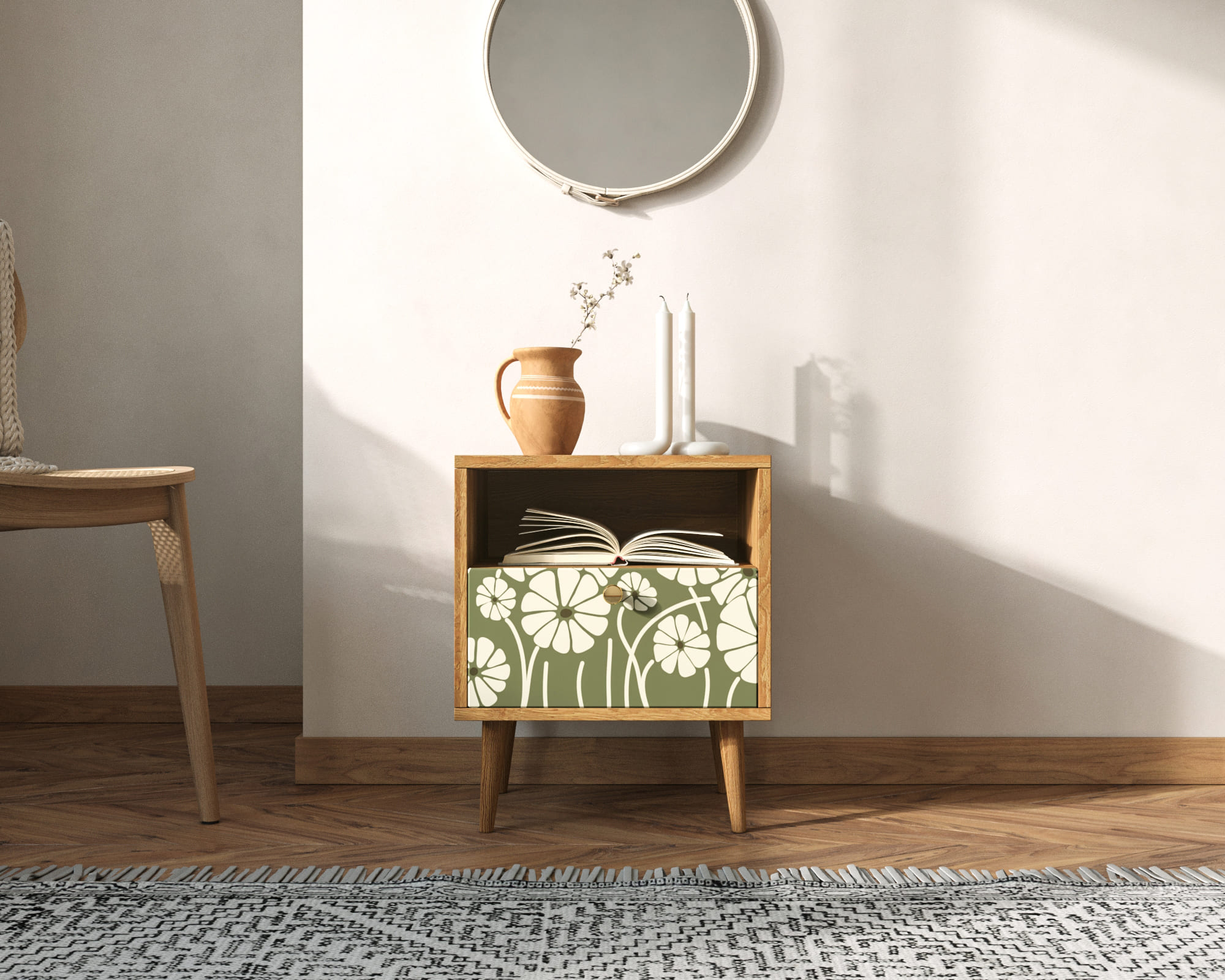 Тумбочка "Berber" с одним ящиком 53 принт арт BB06/Print_53, разноцветная в интернет-магазине