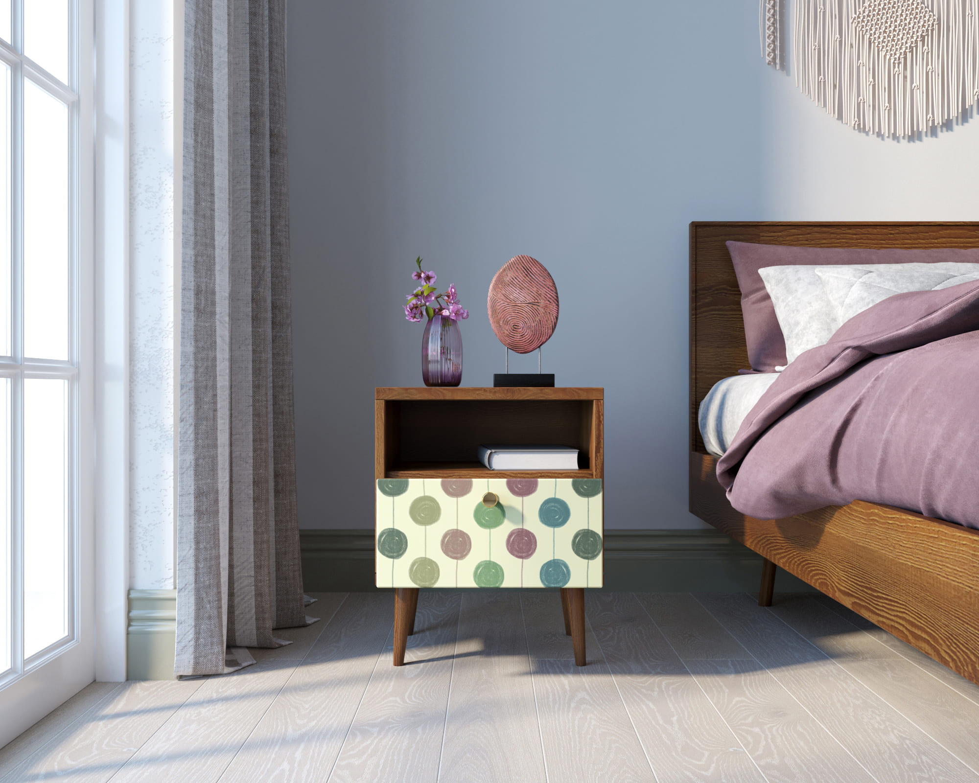 Тумбочка "Berber" с одним ящиком 24 принт арт BB06/Print_24, разноцветная в интернет-магазине