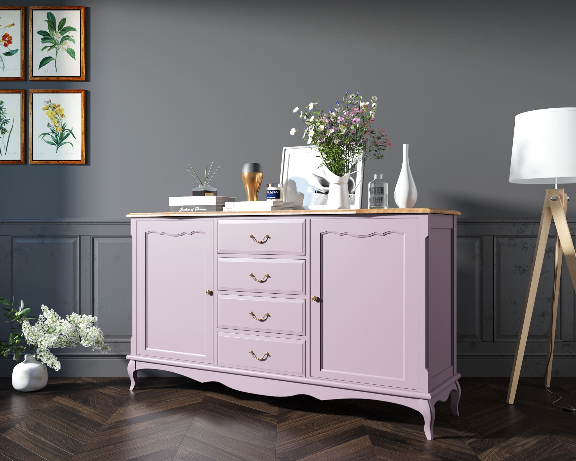 фото Комод "Leontina lavanda" с дверками и ящиками арт ST9351L