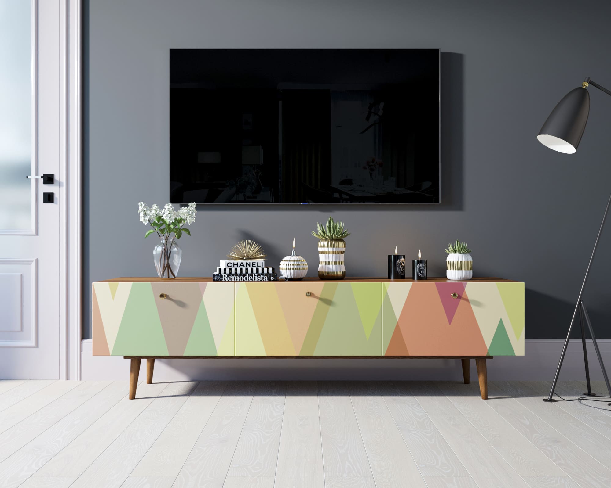 Комод "Berber" с ящиками низкий под TV принт 16 арт BB19/Print_16 в интерьере в Москве Комод "Berber" с ящиками низкий под TV принт 16 арт BB19/Print_16 в интерьере