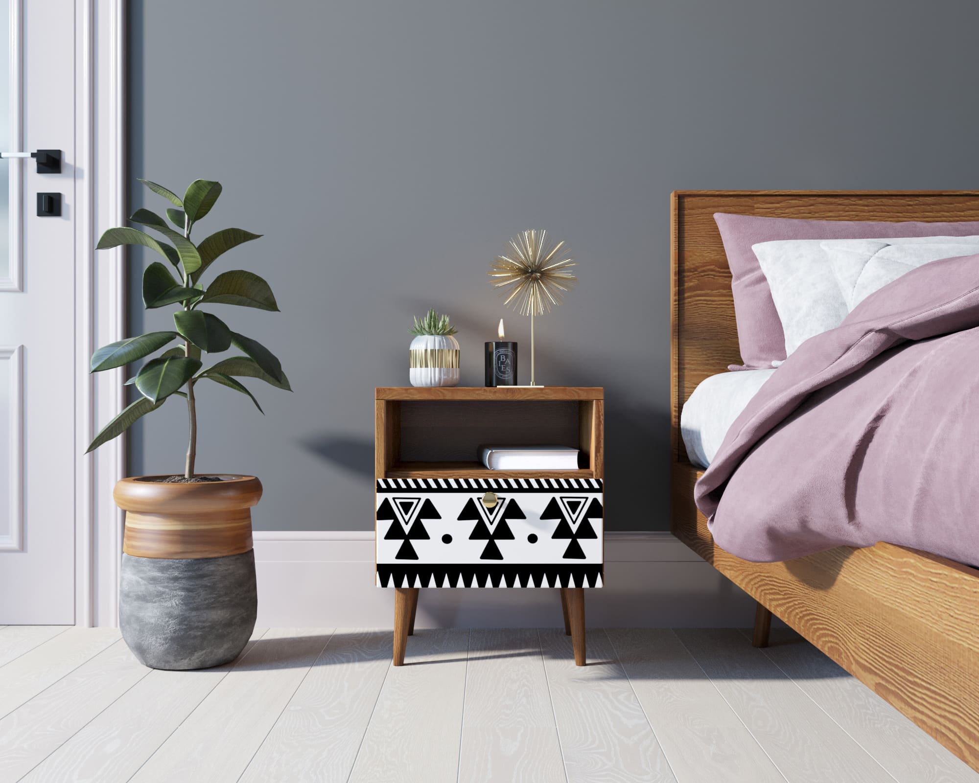 Тумбочка "Berber" с одним ящиком 19 принт арт BB06/Print_19, разноцветная в интернет-магазине