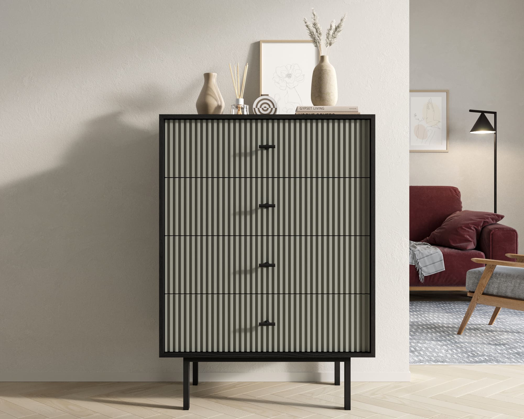 Комод вертикальный с четырьмя ящиками "Emerson" арт EM18/gray/L в интернет-магазине