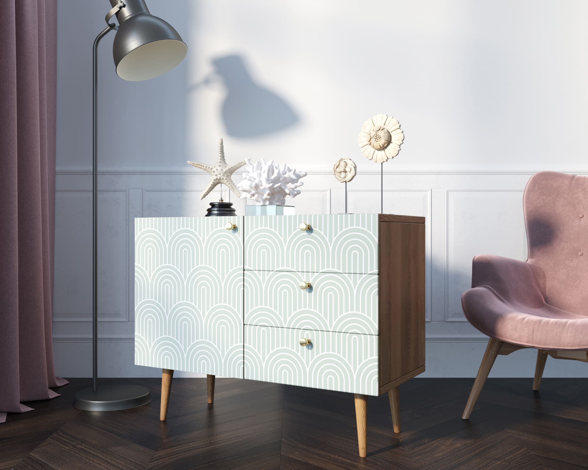 заказать Комод "Berber" три ящика и дверка 34 принт арт BB34/Print_34