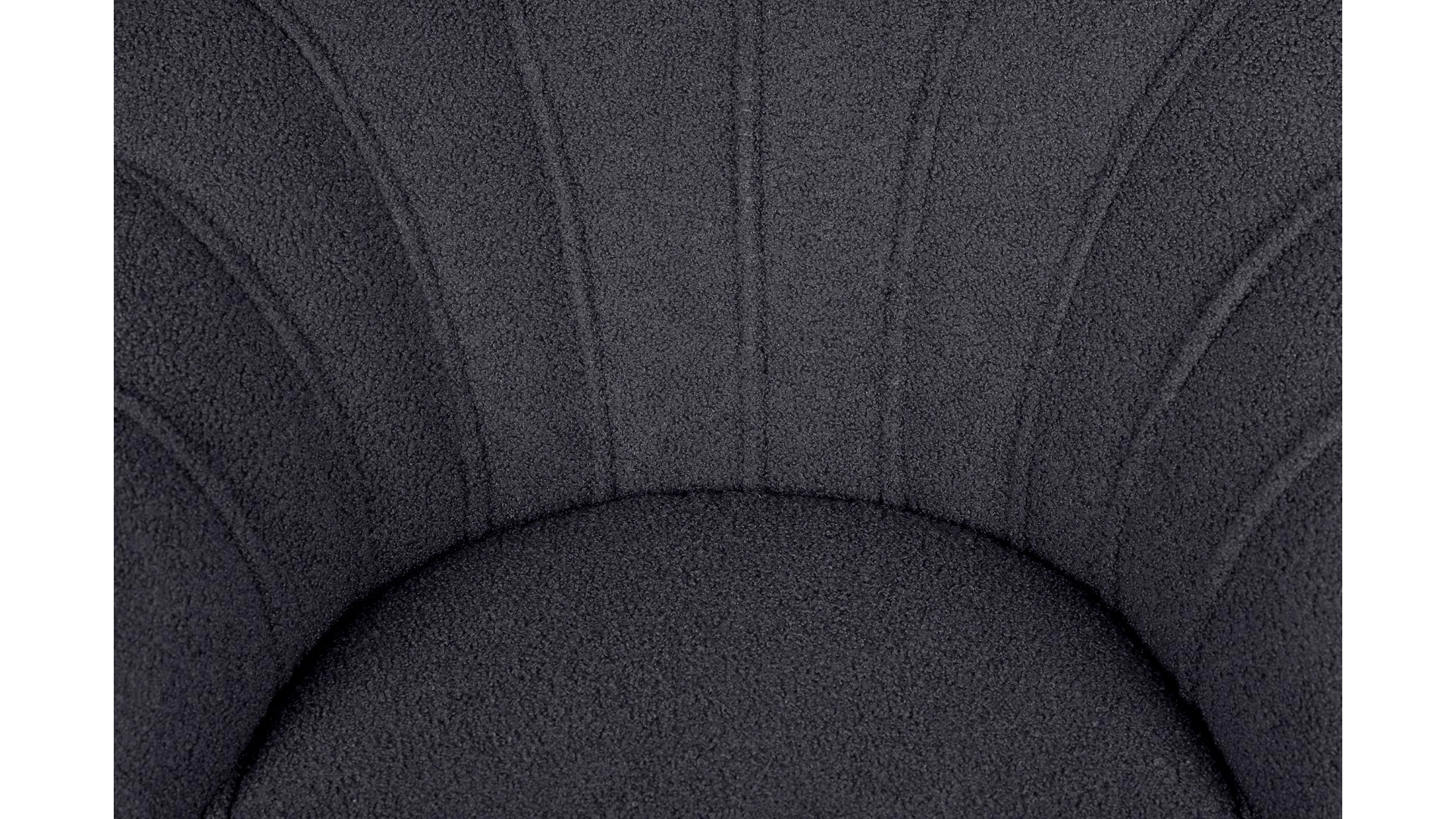 Низкое кресло ракушка Pearl Black Boucle на черных ножках в интерьере