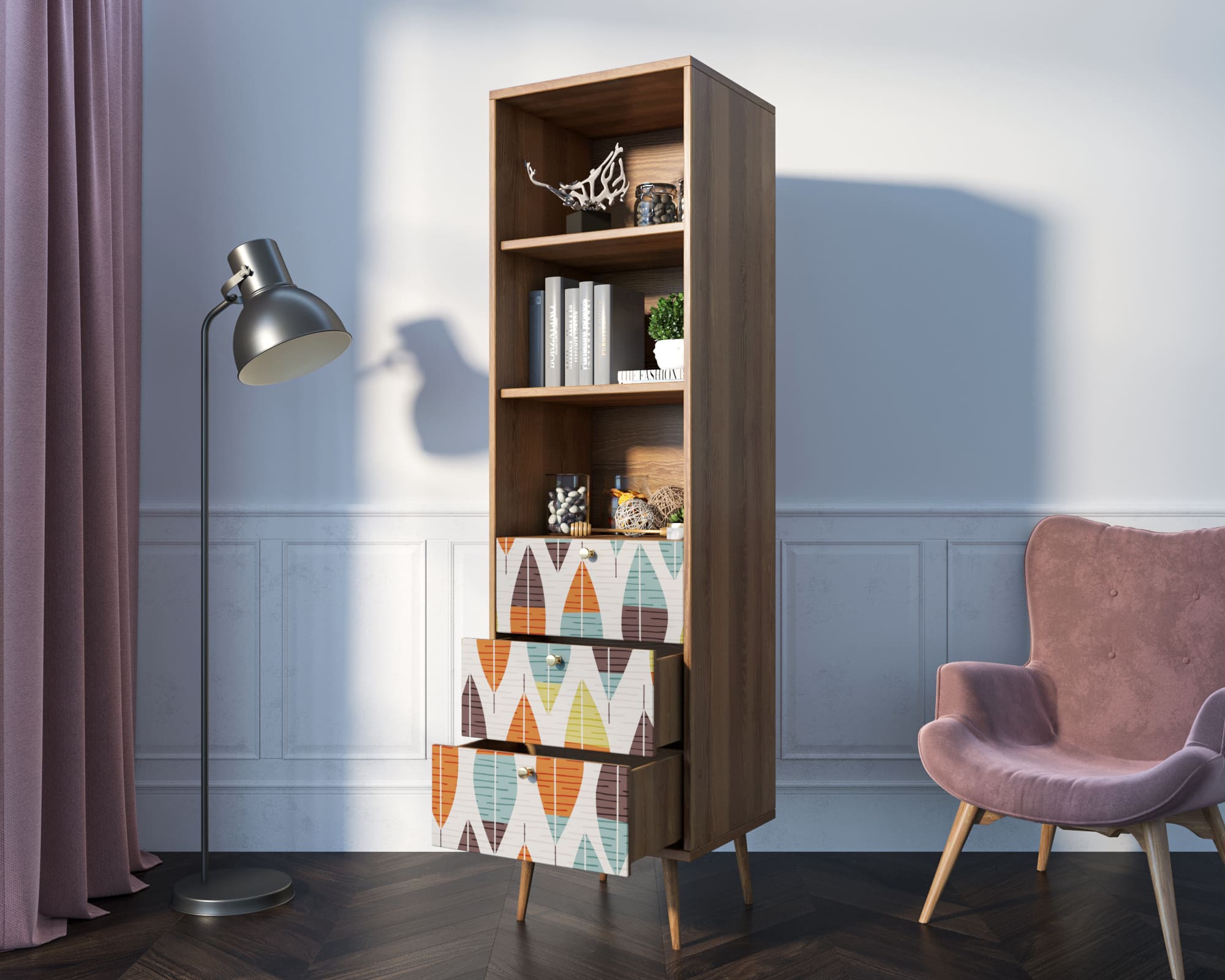 купить Стеллаж с ящиками "Berber" принт 48 арт BB45/Print_48