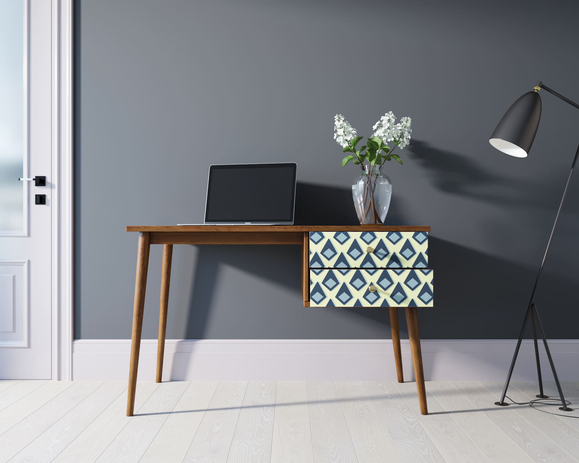 Стол рабочий "Berber" принт 13 с одной тумбой арт BB20/Print_13 в интернет-магазине