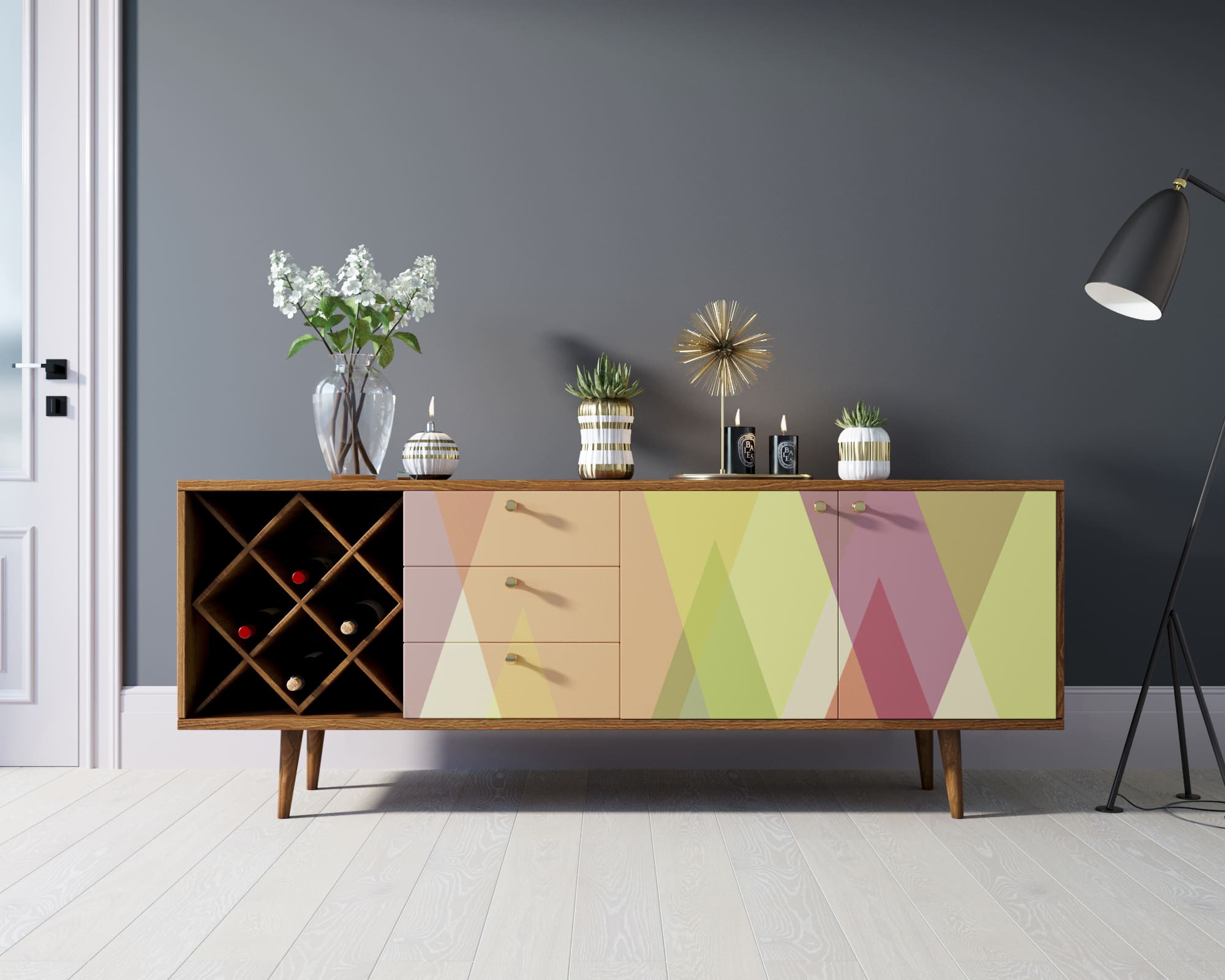 Комод "Berber" удлиненный с бутылочницей 16 принт арт BB15/Print_16 в интерьере в Москве Комод "Berber" удлиненный с бутылочницей 16 принт арт BB15/Print_16 в интерьере