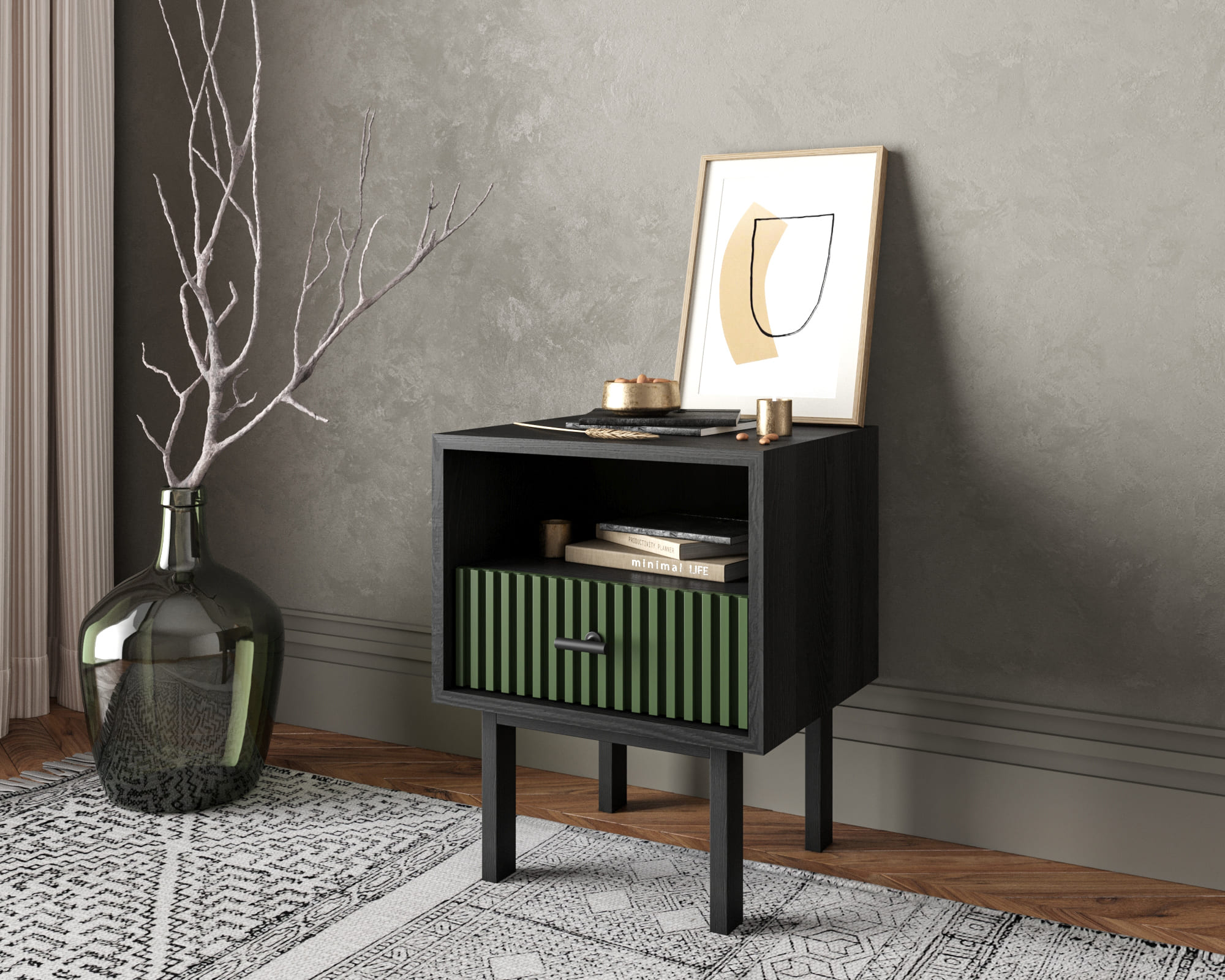 заказать Тумбочка с нижним ящиком "Emerson" арт EM17/green/L