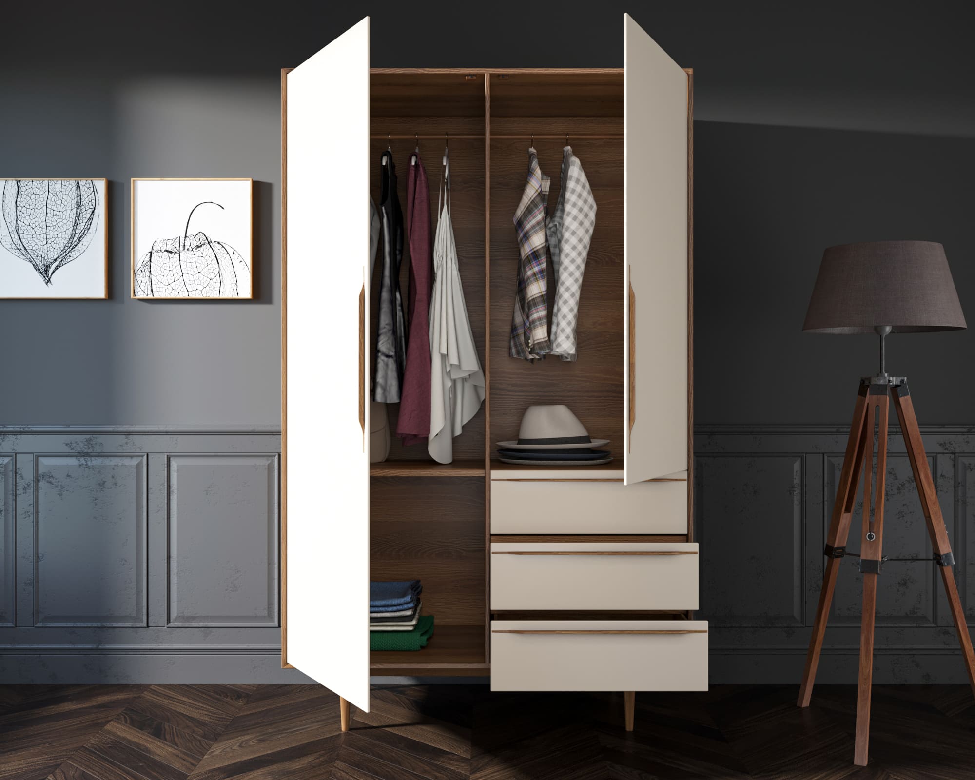 купить Шкаф в скандинавском стиле "Bruni white" с ящиками арт BR27WH