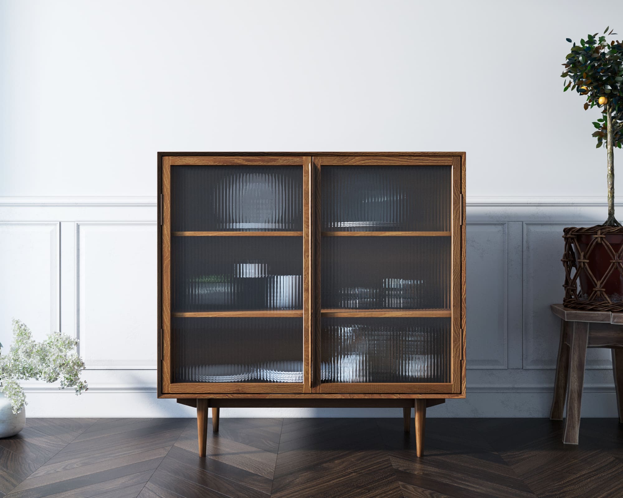 Буфет "Bruni" с дверками и витражными стеклами арт BR60 в интерьере